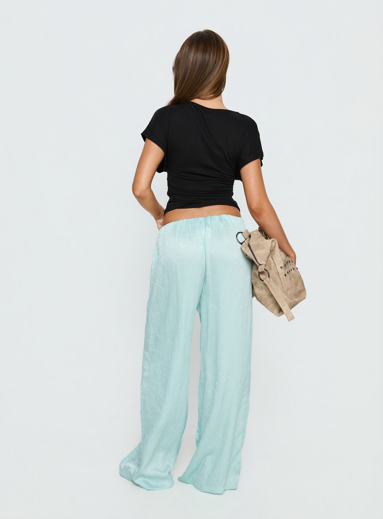 Salona Satin Straight Leg Pants Jelly Mint - loose fit women's bottoms by Ellevoria