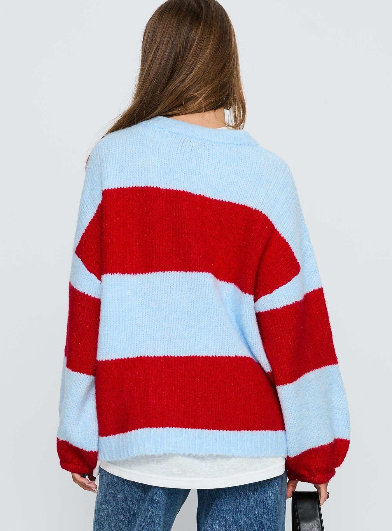 Bastien Crew Neck Knit Sweater Blue / Red women's sweater by Ellevoria