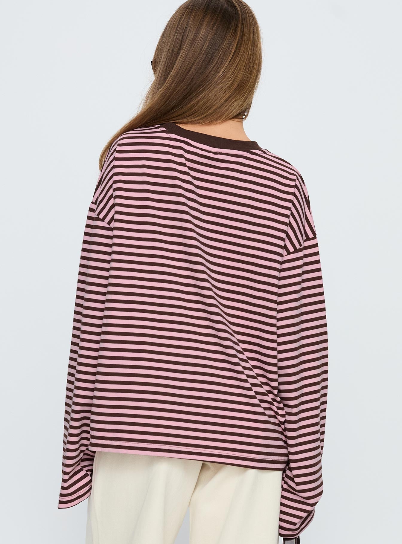Settle Down Long Sleeve Top Pink / Brown Stripe women's two piece set by Ellevoria