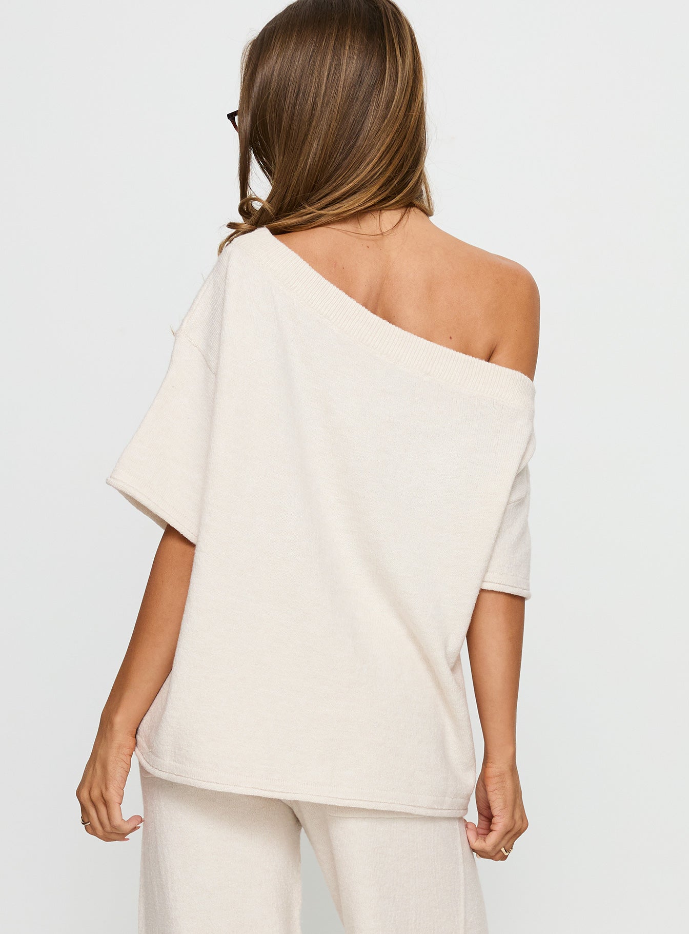 Kourta Off Shoulder Oversized Knit Top Oat women's two piece set by Ellevoria