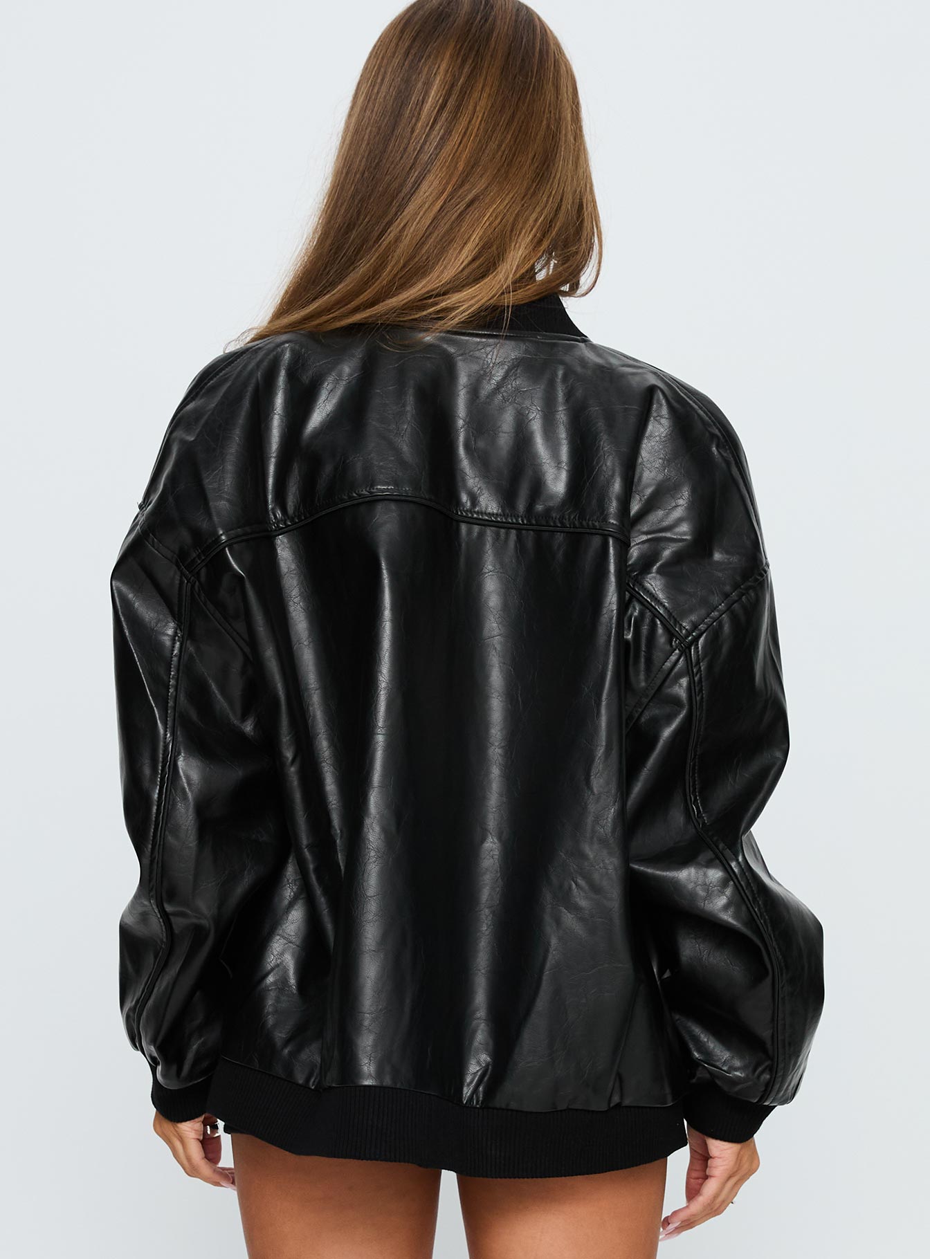 Believe It Faux Leather Bomber Jacket Black women's jacket by Ellevoria