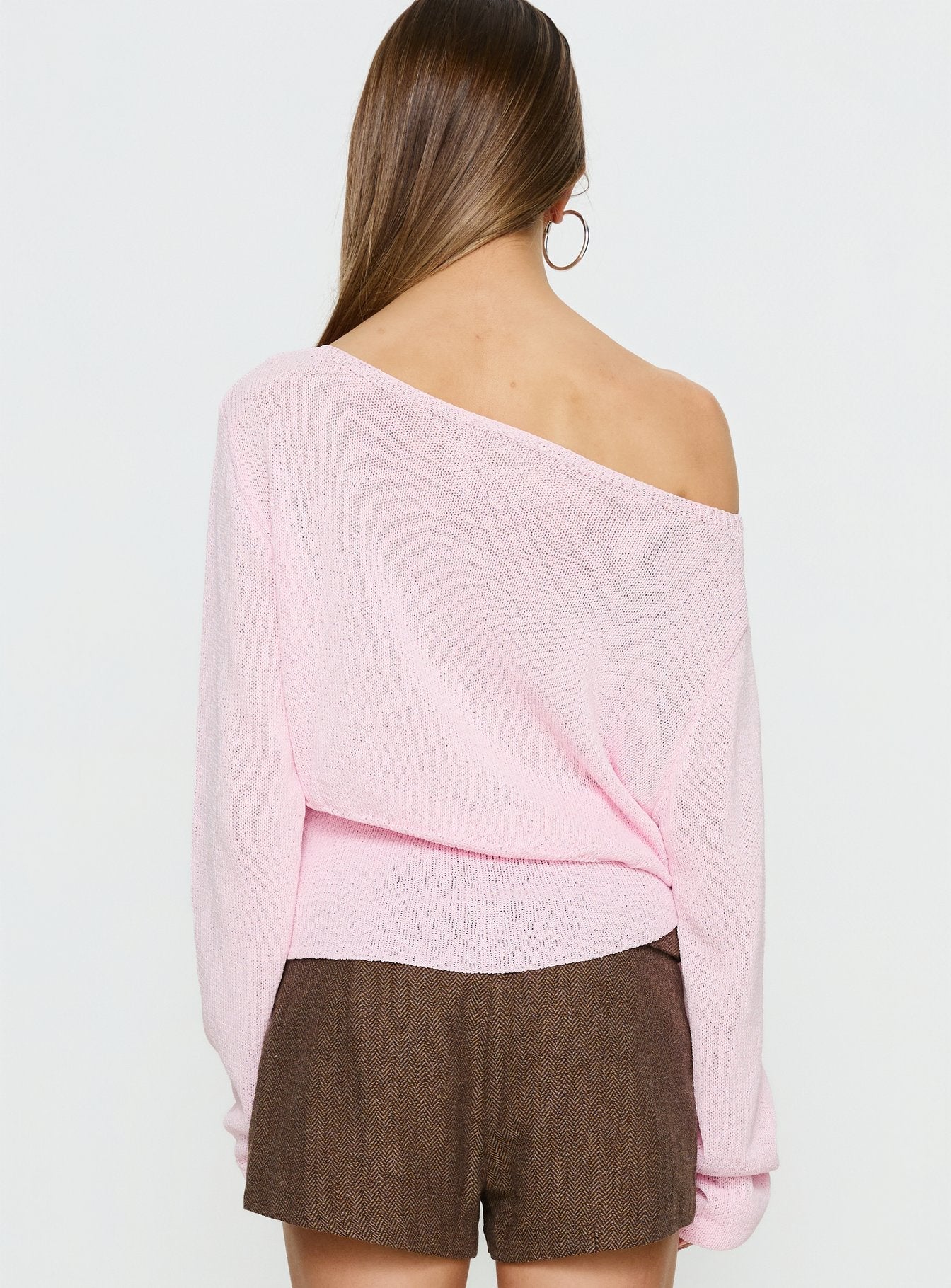 Xaria Off Shoulder Knit Sweater Pink women's sweater by Ellevoria