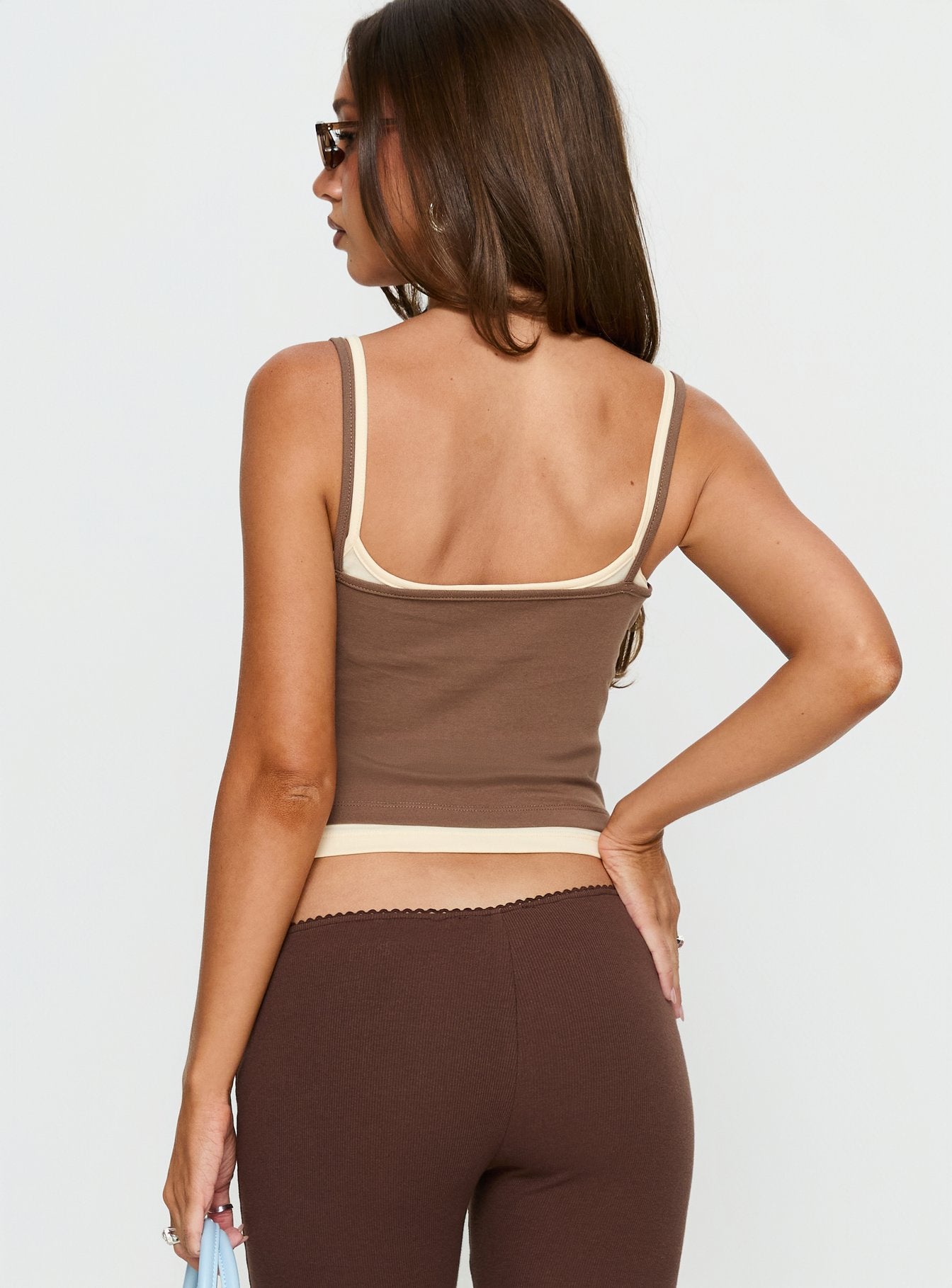 Maeka Layered Jersey Tank Top Brown / Cream - women's top by Ellevoria - view 5