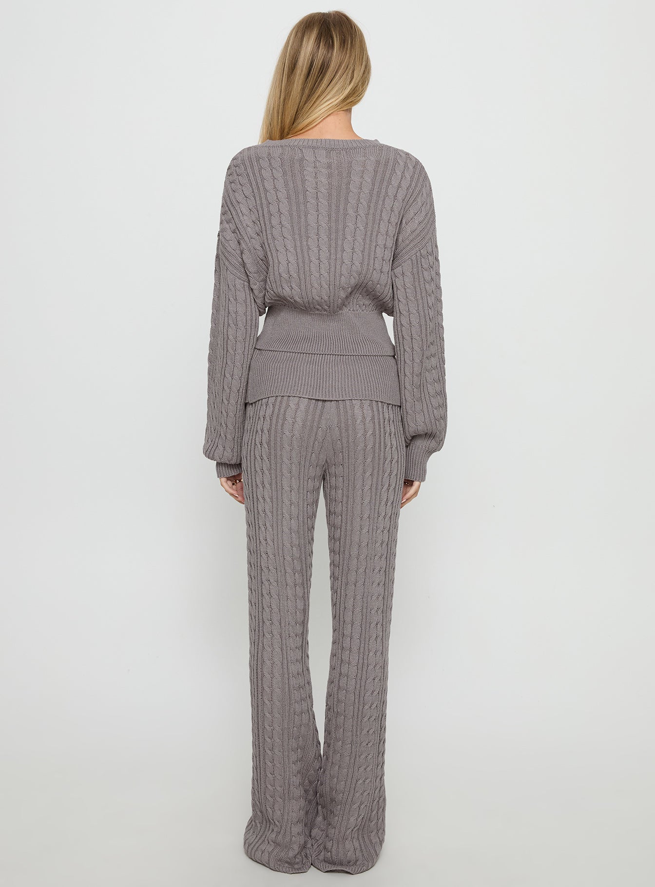 Baleigh Cable Knit Foldover Pants Grey women's pant set by Ellevoria