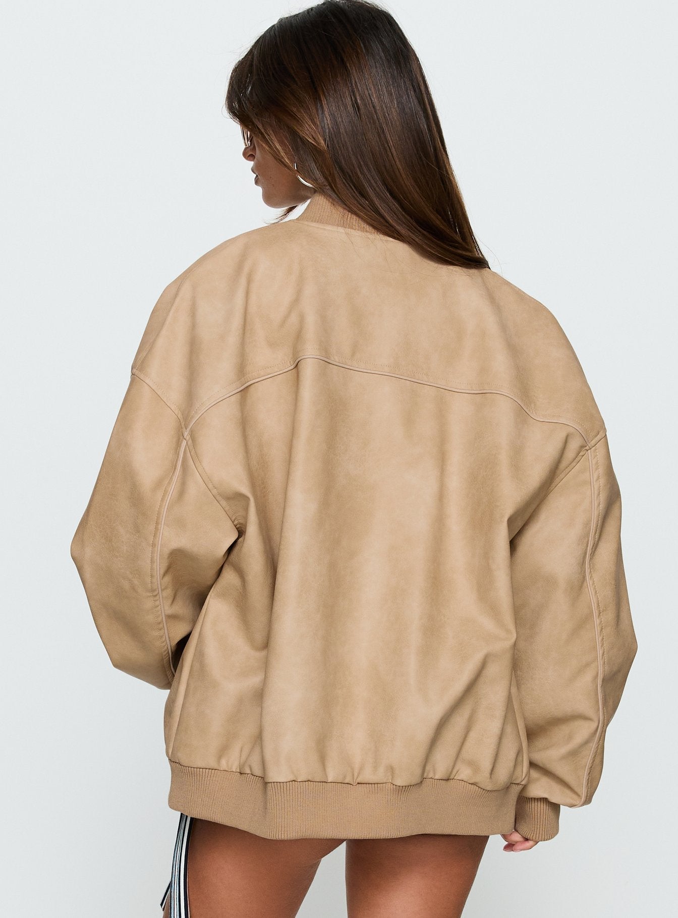 Believe It Faux Leather Bomber Jacket Washed Stone women's jacket by Ellevoria
