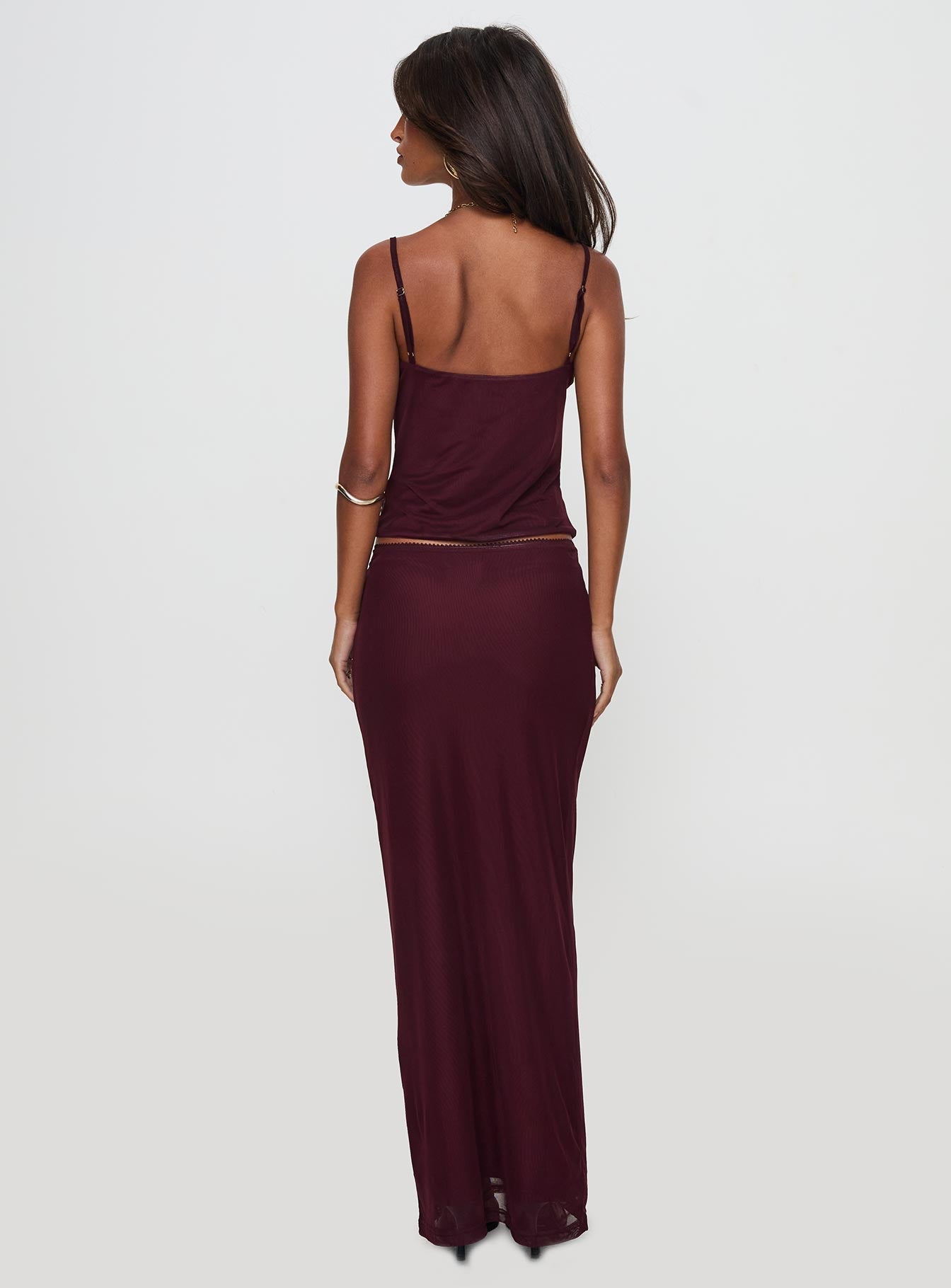 Reiko Lace Trim Tie Front Maxi Set Burgundy women's two piece set by Ellevoria