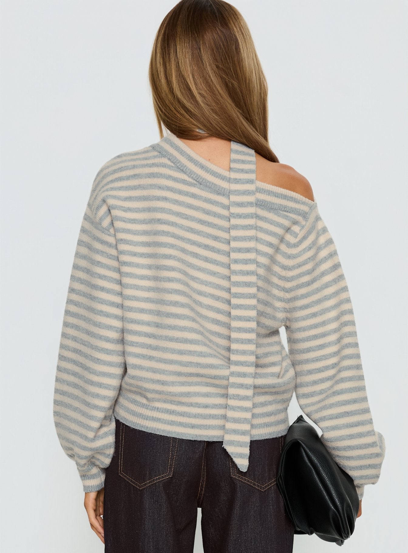 Ruthi Scarf Off Shoulder Knit Sweater Neutral Stripe women's sweater by Ellevoria