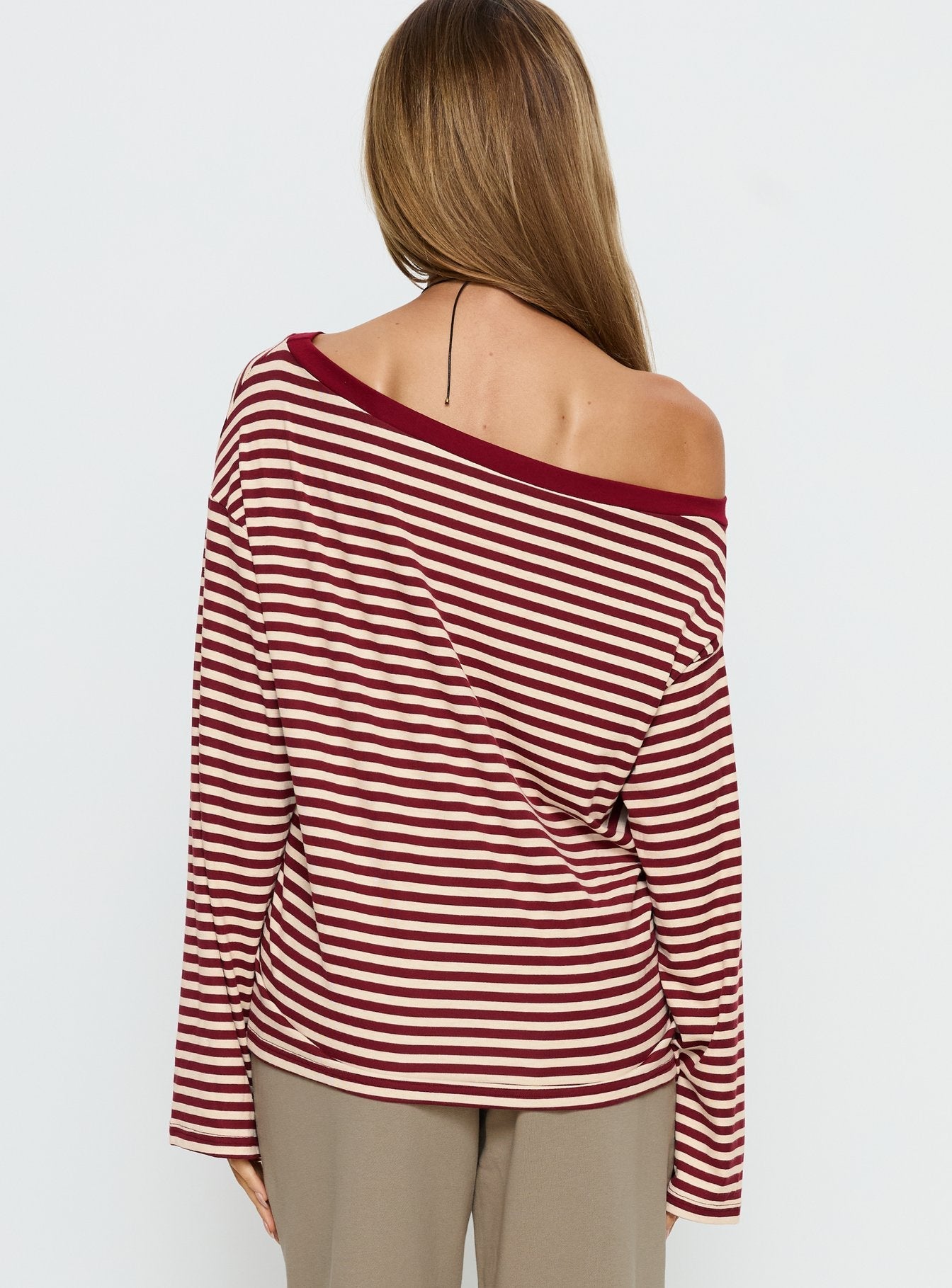 Ralyssa Off Shoulder Long Sleeve Top Red Stripe women's jacket by Ellevoria