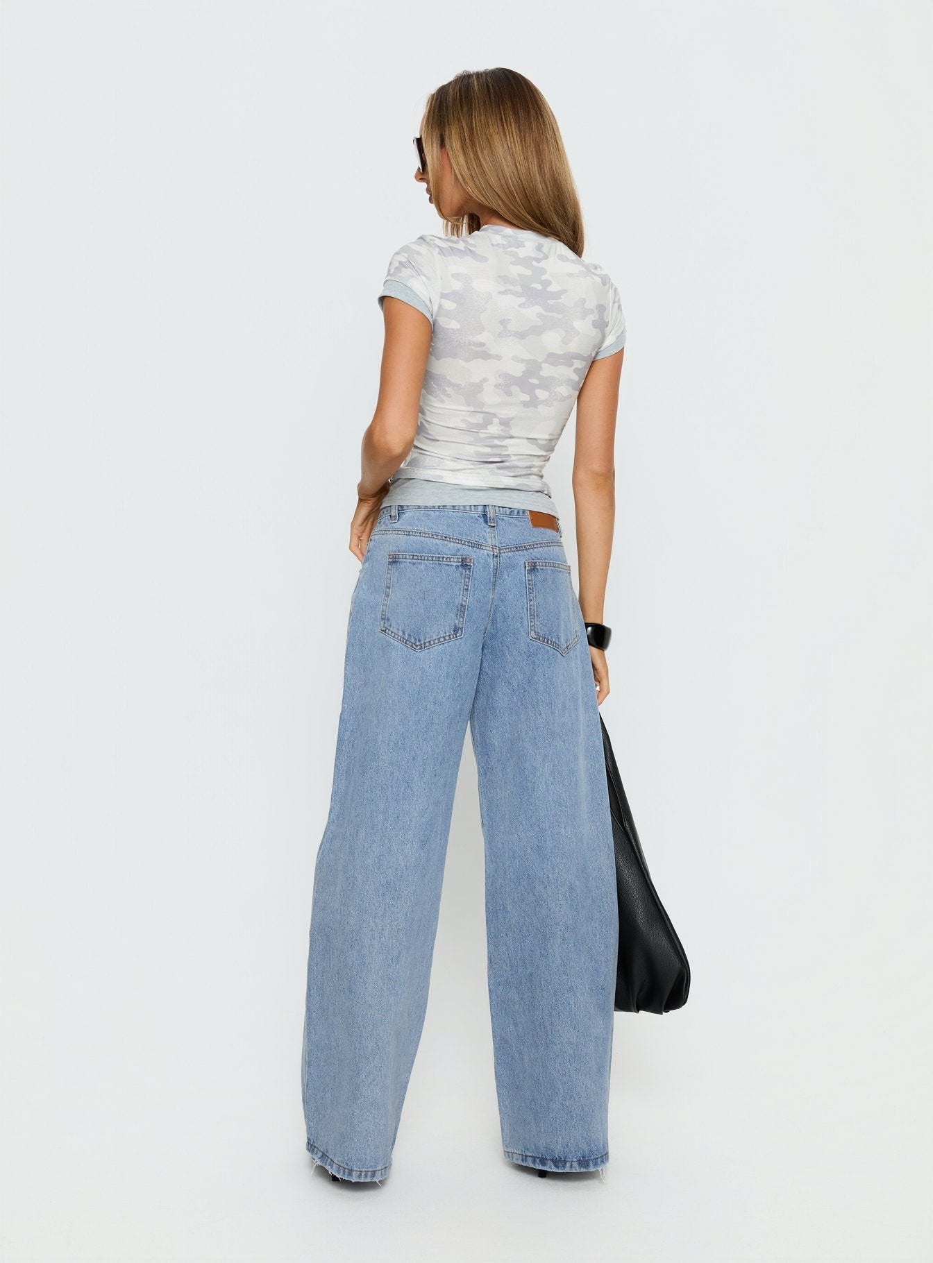 Candi Mid Rise Wide Leg Studded Jeans Light Blue Wash women's denim jeans by Ellevoria