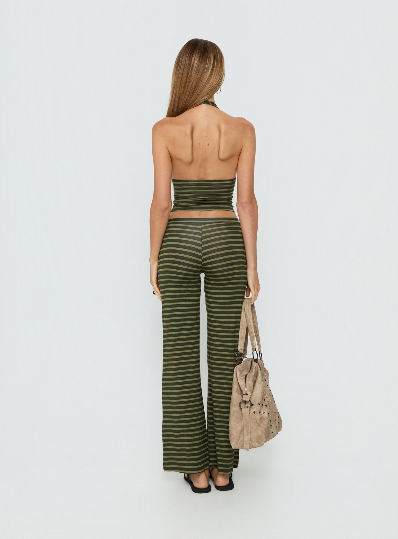Esata Tie Detail Pants Green Stripe women's pant set by Ellevoria