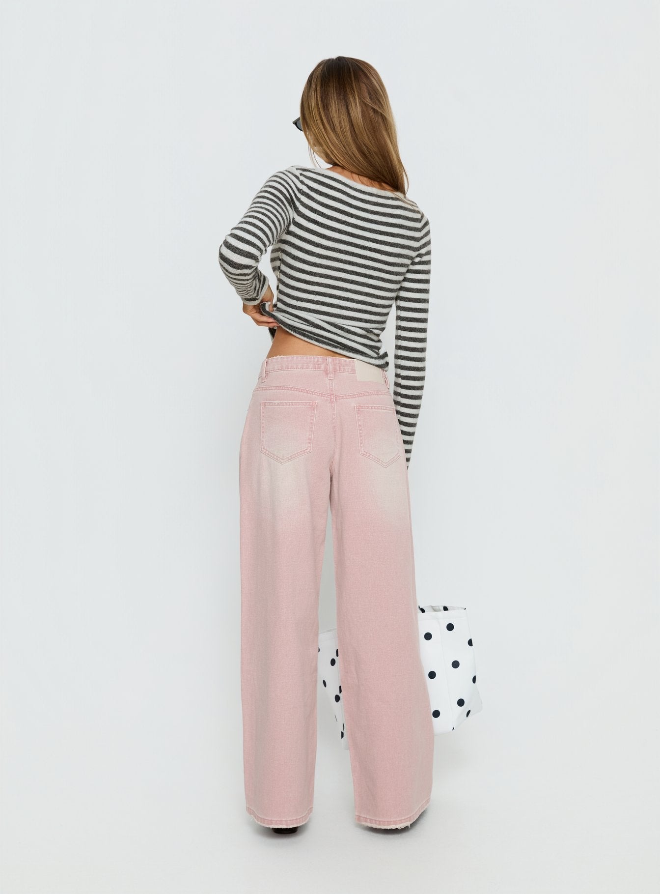 Lucky Dip Mid Rise Straight Leg Jeans Washed Pink women's denim jeans by Ellevoria