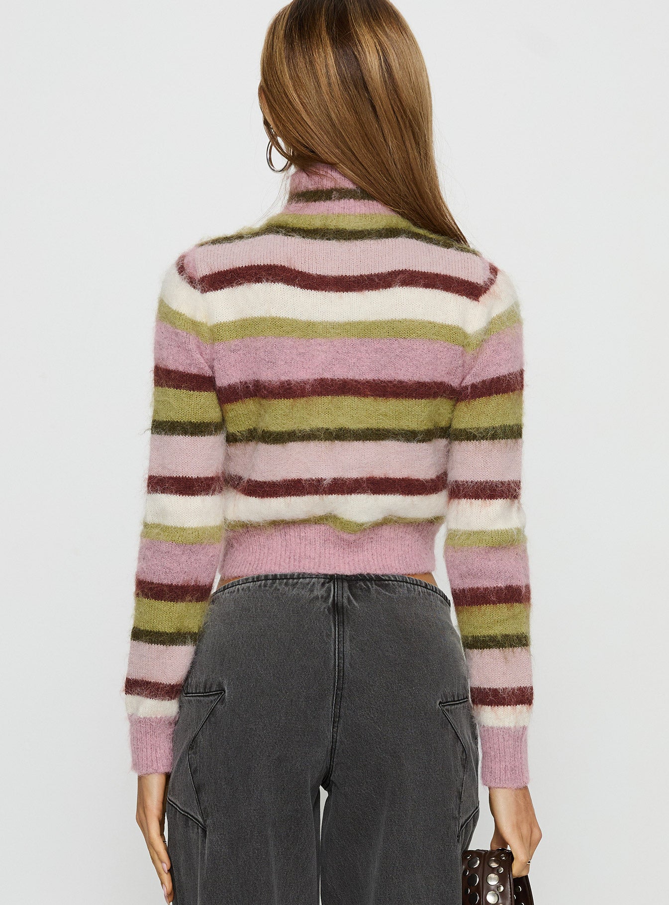 Keeva Zip Through Knit Jumper Pink / Green Stripe women's sweater by Ellevoria