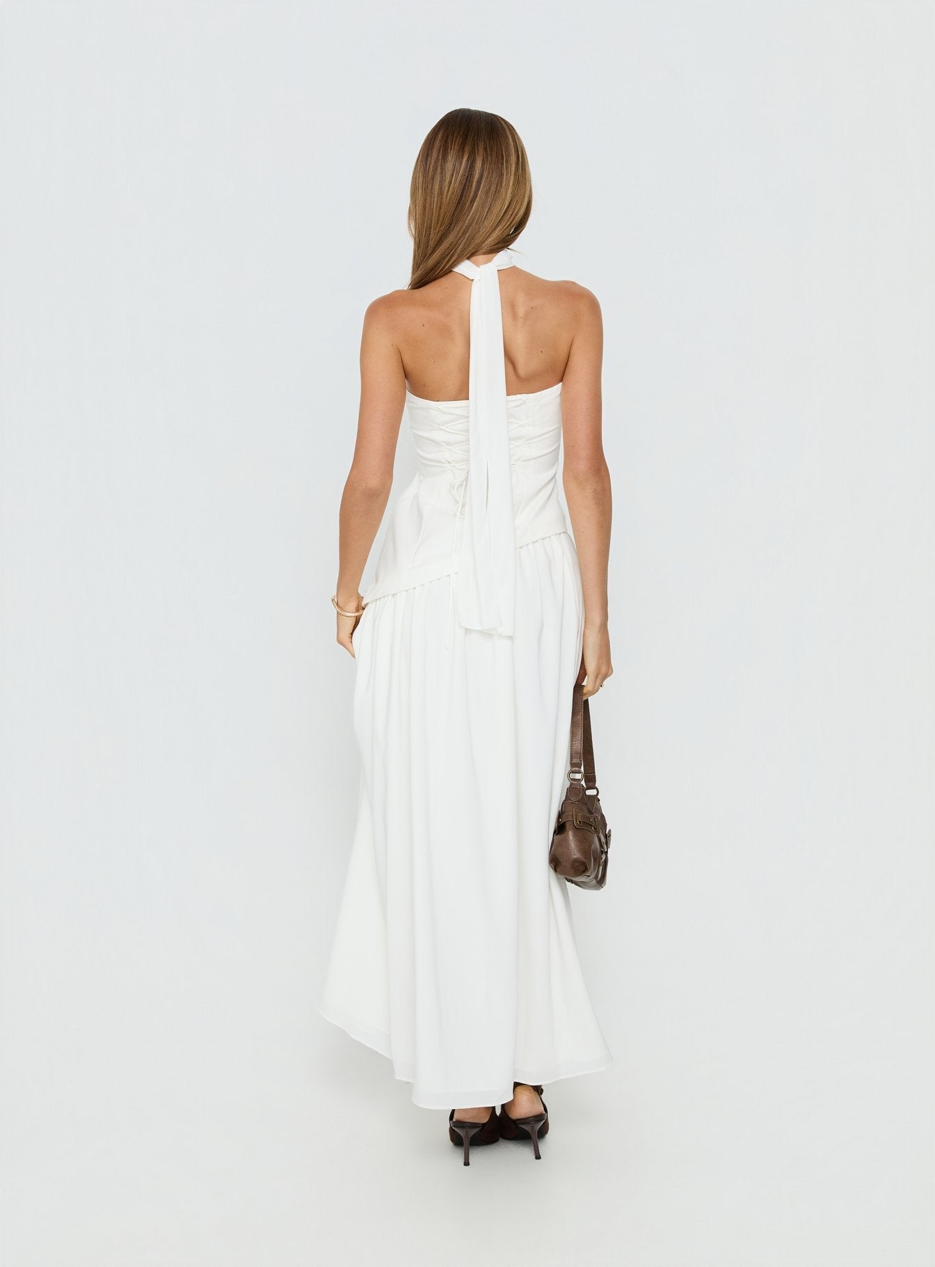 Odela Strapless Scarf Drop Waist Maxi Dress White - women's maxi dress by Ellevoria - view 5