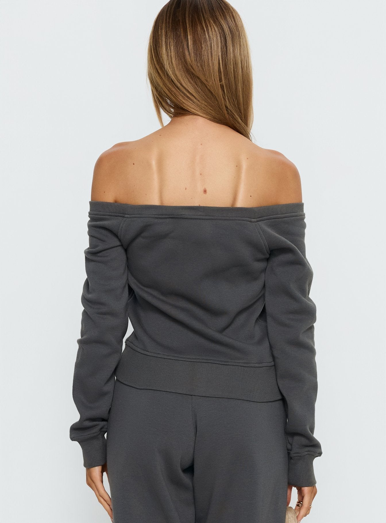 Airazo Off Shoulder Zip Through Jumper Grey women's sweater by Ellevoria