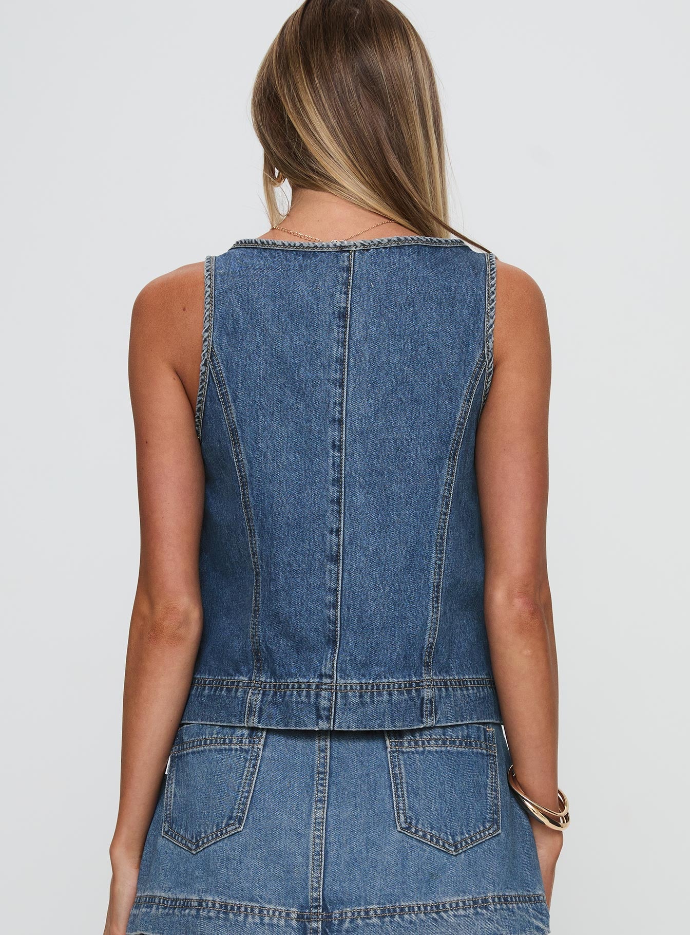 Stefenie Denim Tie Top Mid Wash women's two piece set by Ellevoria