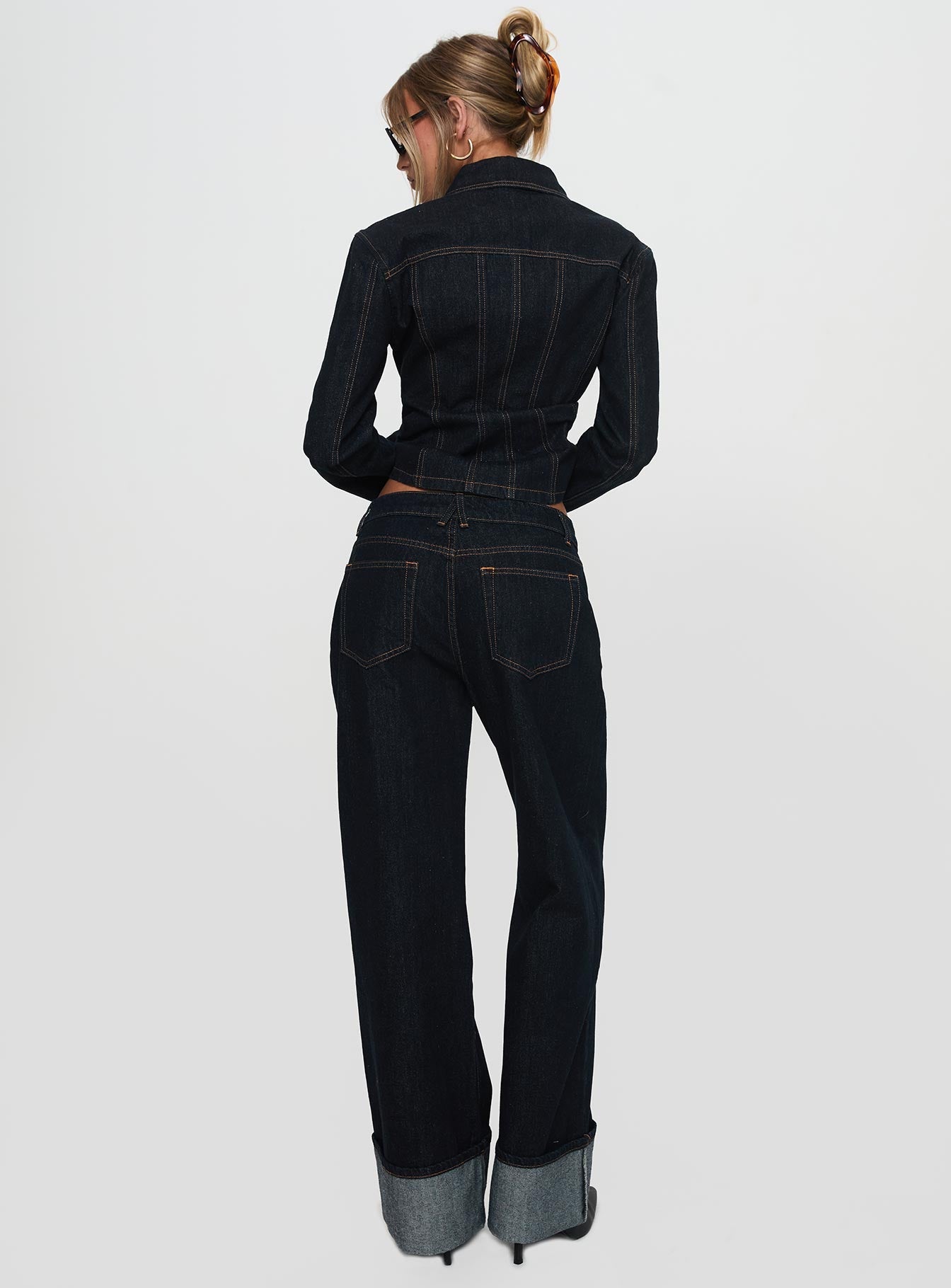 Top Model Low Rise Straight Leg Cuffed Jean Dark Denim women's denim jeans by Ellevoria