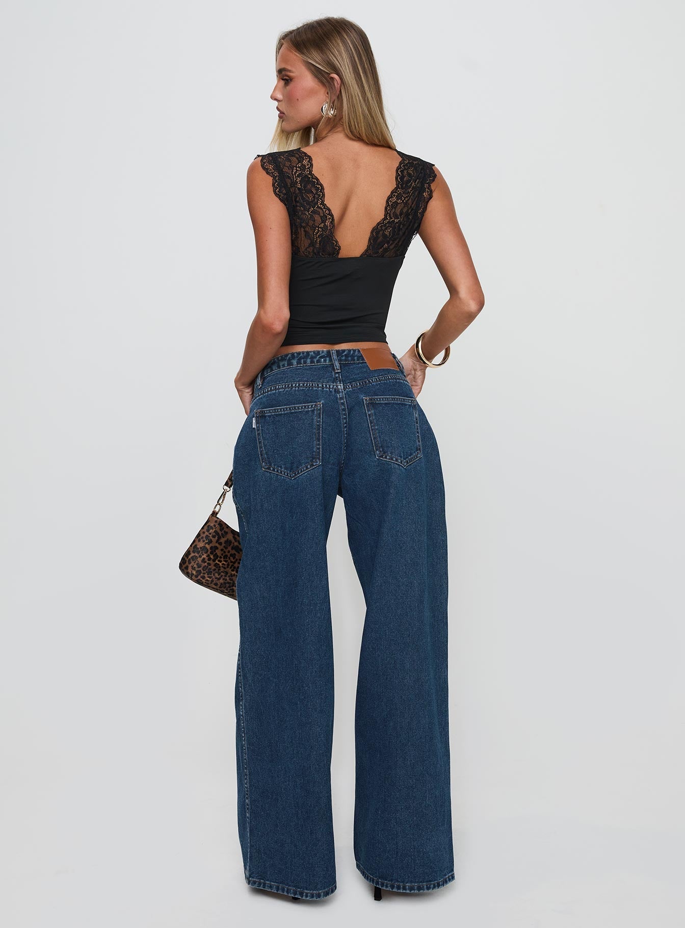 Ramos Low Rise Wide Leg Denim Jeans Dark Blue Wash women's denim jeans by Ellevoria