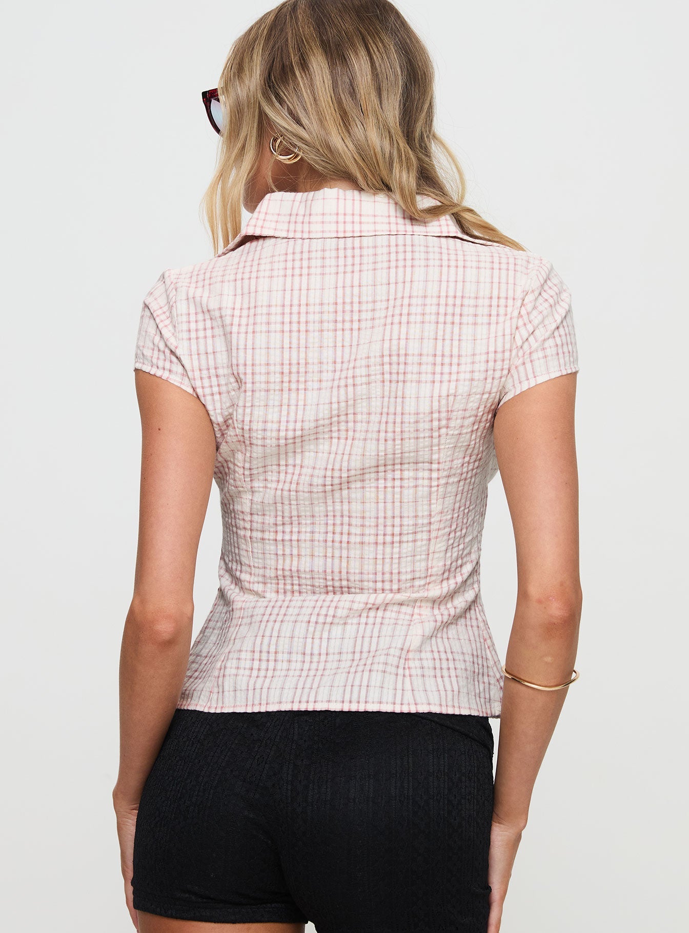 Cottesloe Blouse Top Pink Check - women's top by Ellevoria - view 5