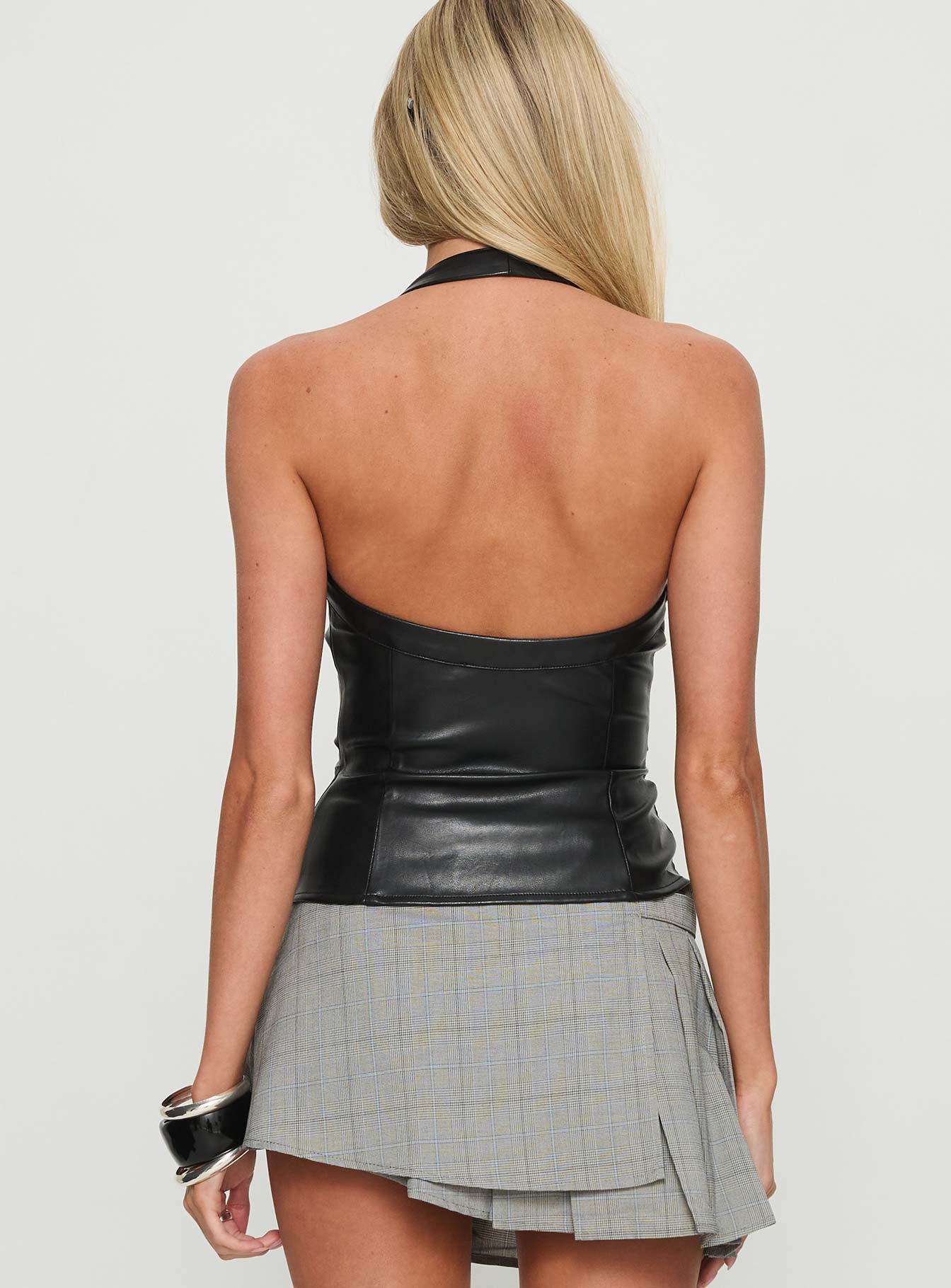 Thunderbolt Faux Leather Cowl Neck Top Black - women's top by Ellevoria - view 5