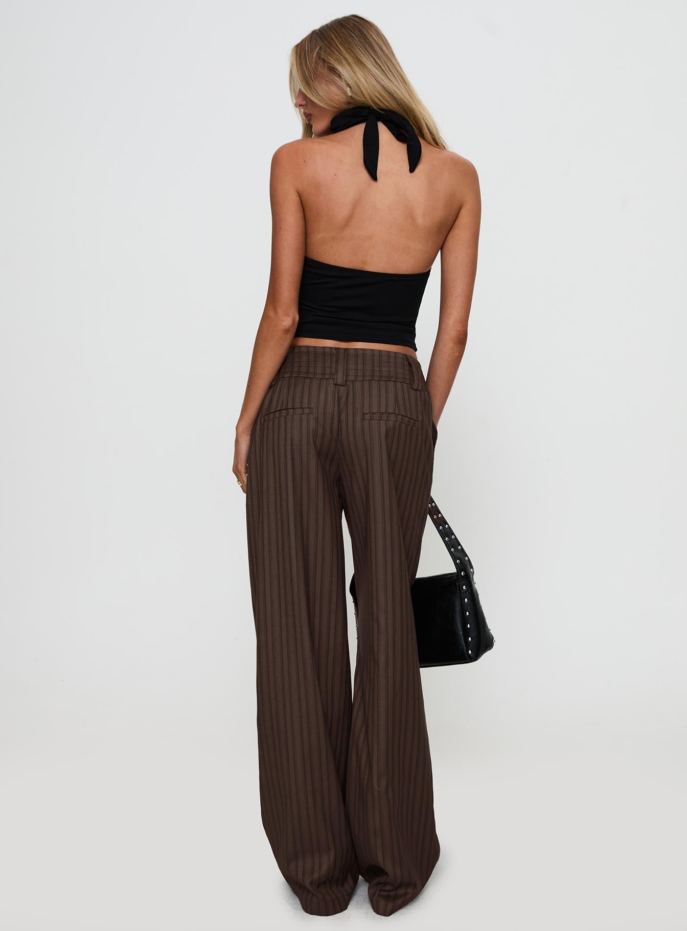 Cedars Low Rise Pant Brown Stripe - loose fit women's bottoms by Ellevoria