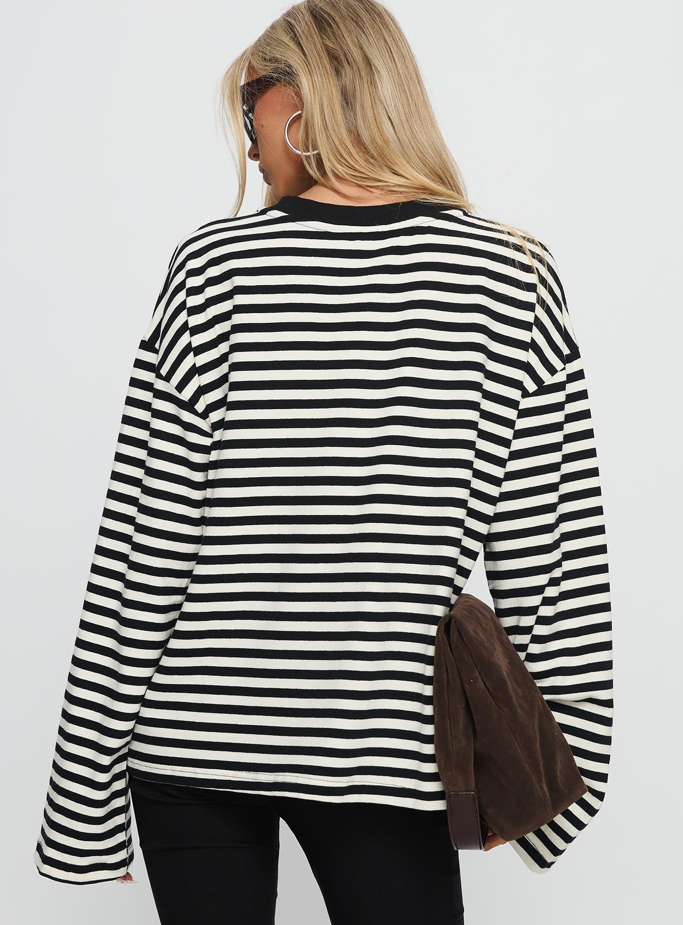 Settle Down Long Sleeve Top Black / White Stripe women's two piece set by Ellevoria