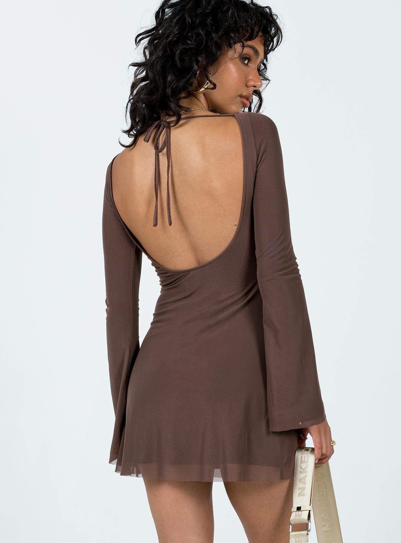 Lukea Long Sleeve Mini Dress Brown - women's fashion by Ellevoria - view 5