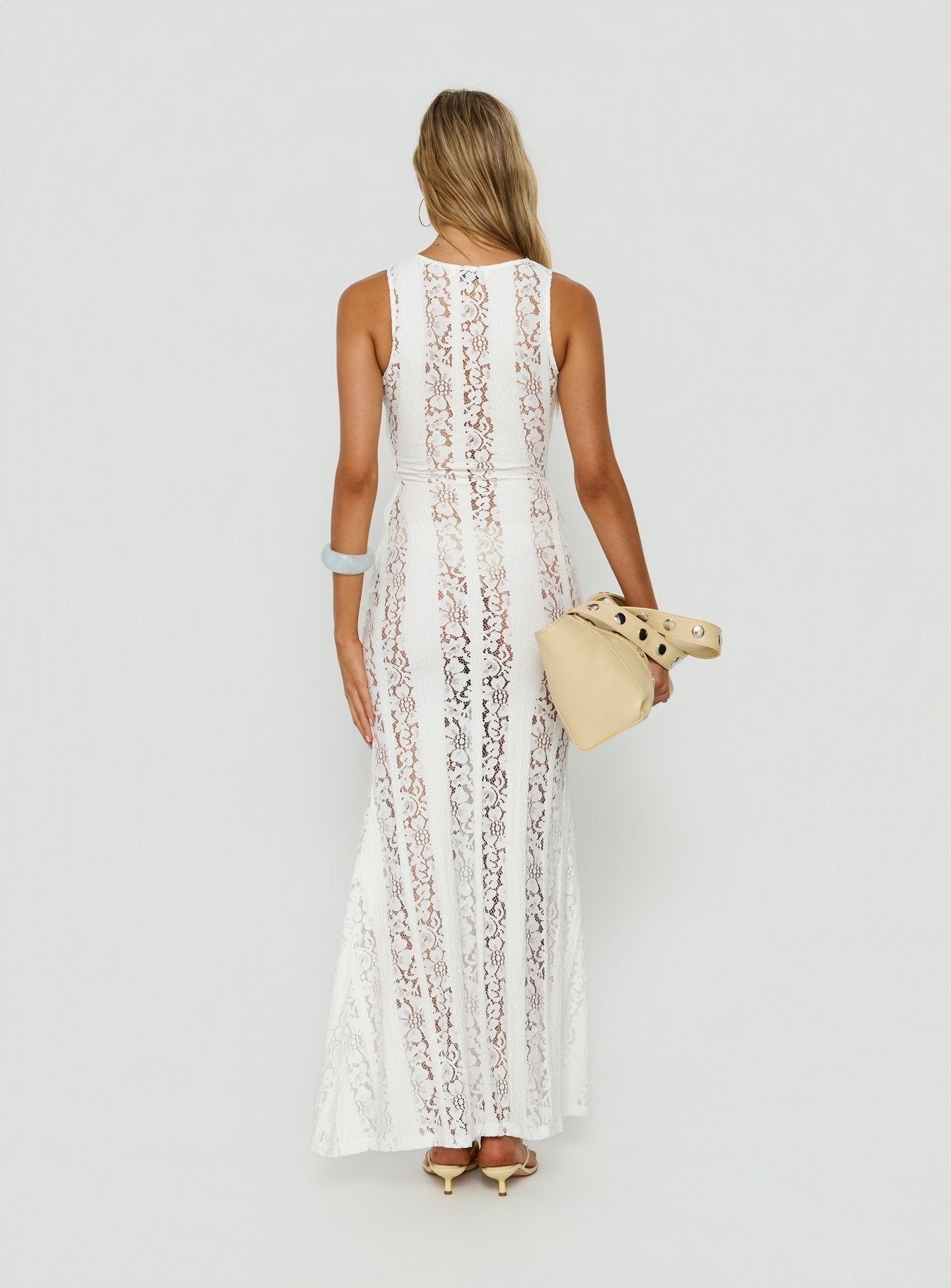 Laurenza Sheer Lace Maxi Dress Off White - women's maxi dress by Ellevoria - view 5
