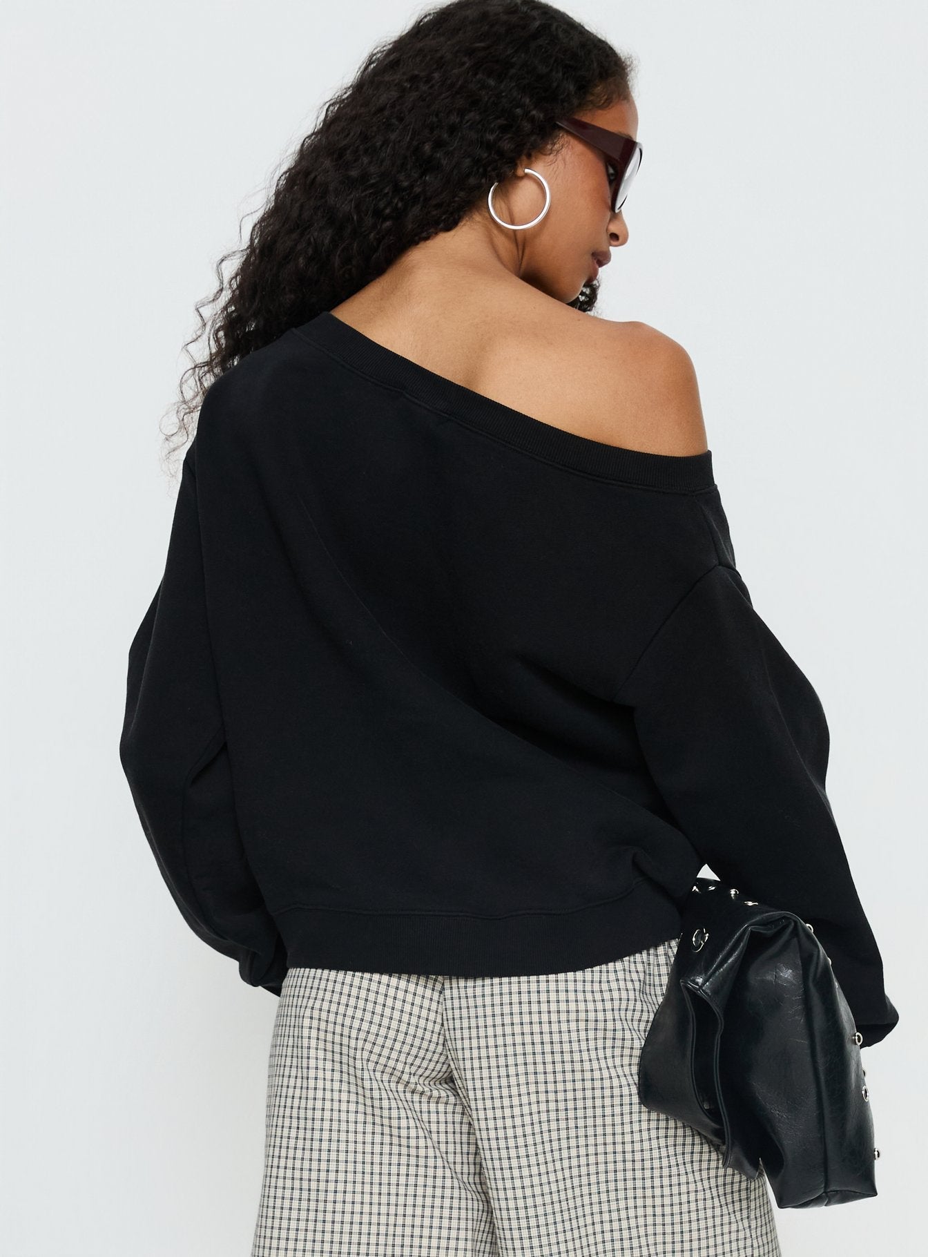 Wellness Off the Shoulder Jumper Washed Black women's sweater by Ellevoria