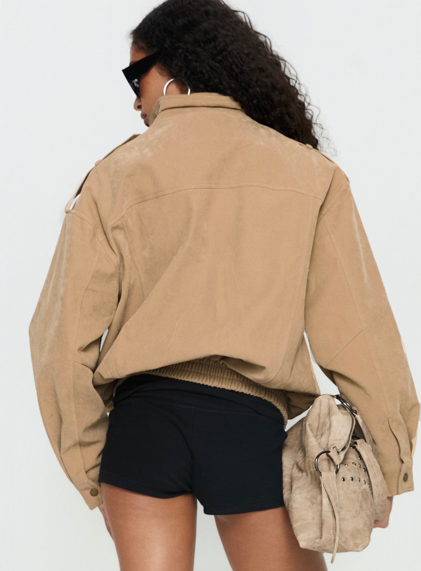 Double Life Funnel Neck Cargo Jacket Beige women's jacket by Ellevoria