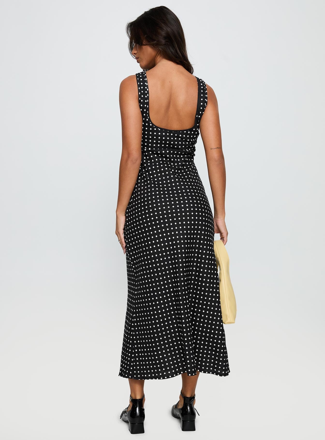 Voyager Linen Blend Midi Dress Black Polka - women's midi dress by Ellevoria - view 5