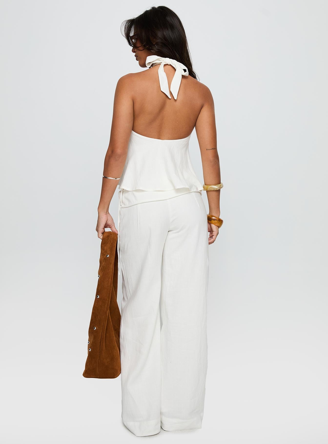 Silver Moon Linen Blend Tie Pants White - loose fit women's bottoms by Ellevoria