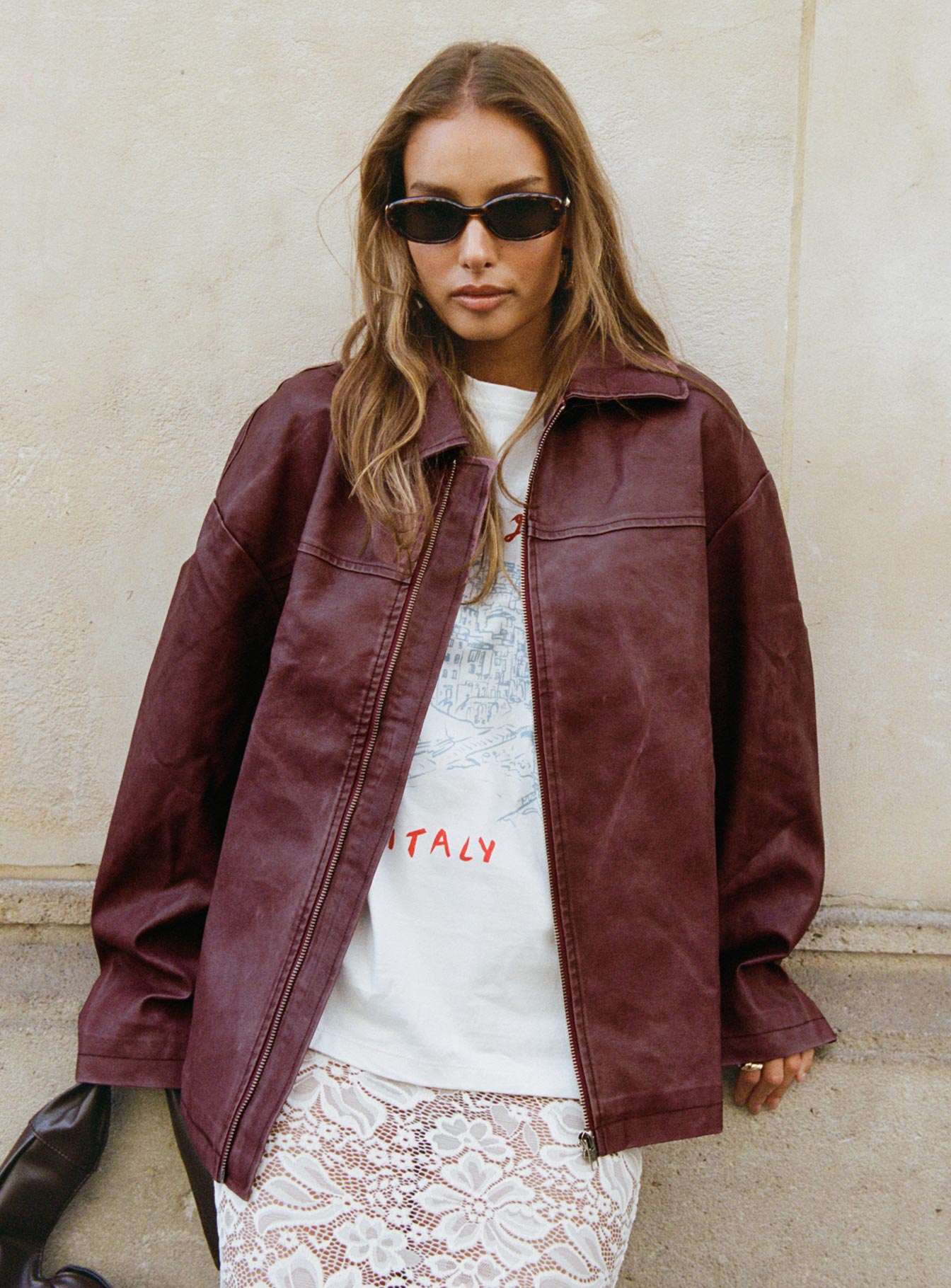 Napoleon Faux Leather Jacket Burgundy women's jacket by Ellevoria