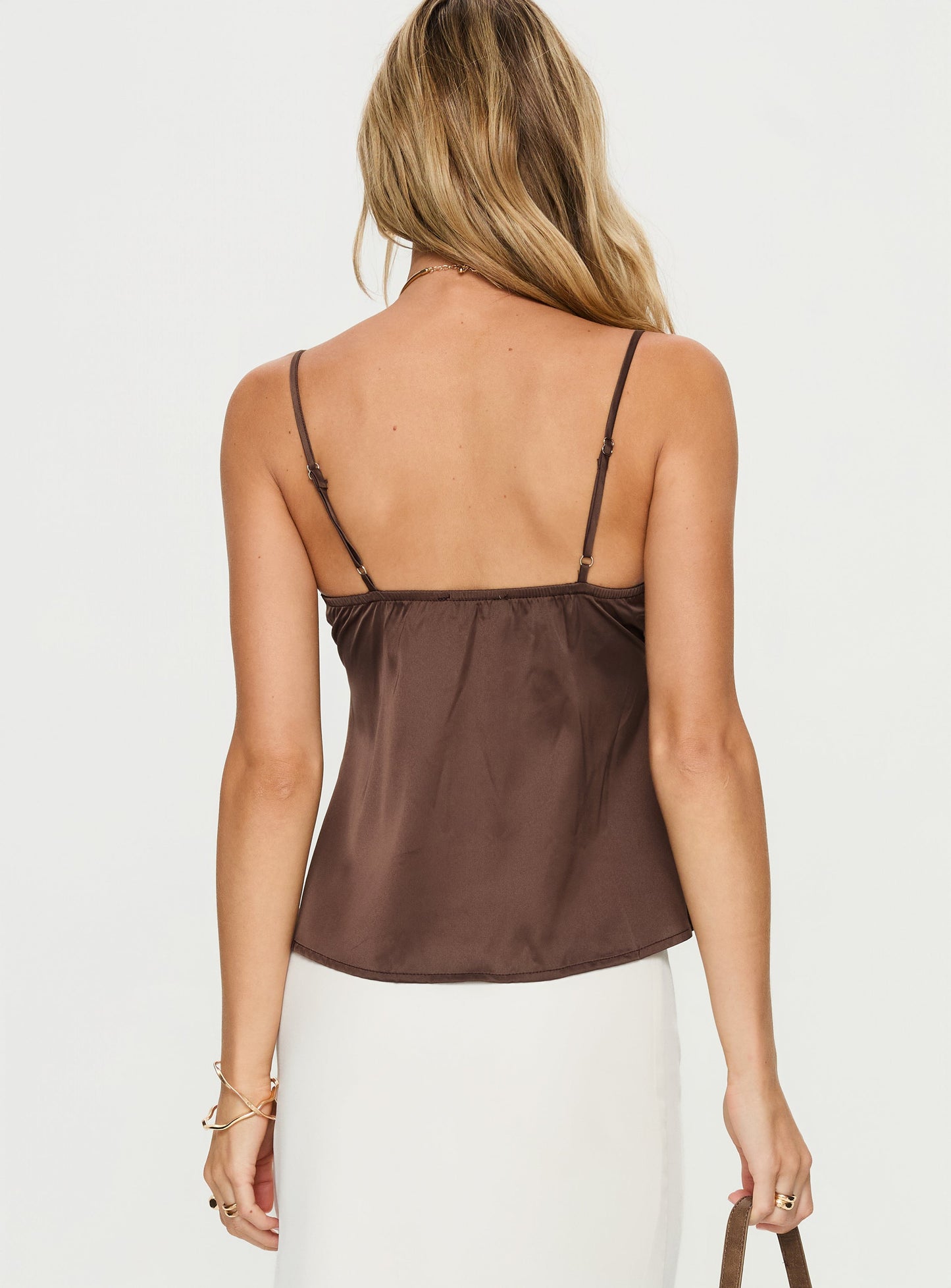 Carmila Satin Tie Detail Top Brown - women's top by Ellevoria - view 4