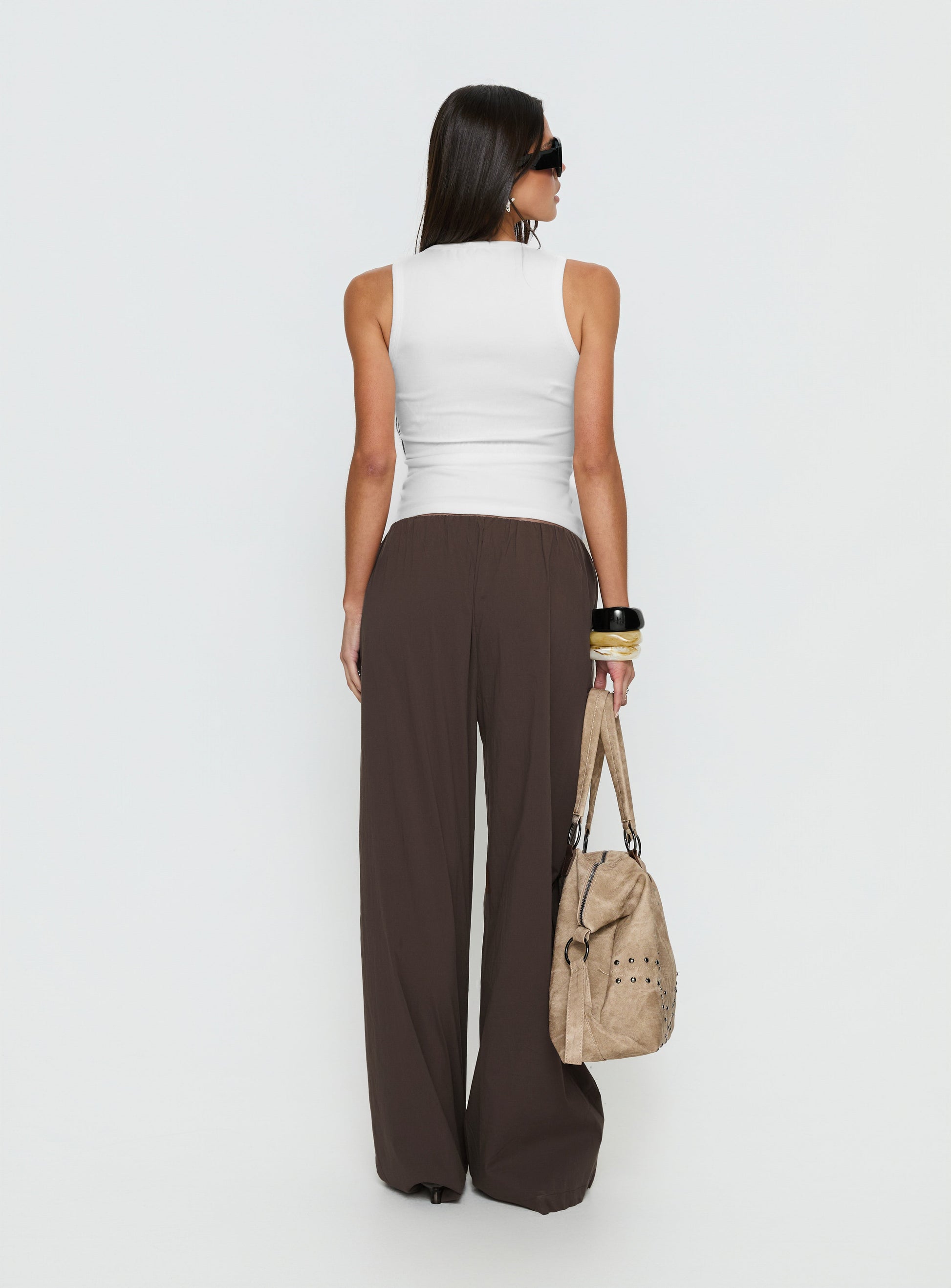 Lunea Concealed Waistband Pants Brown - loose fit women's bottoms by Ellevoria