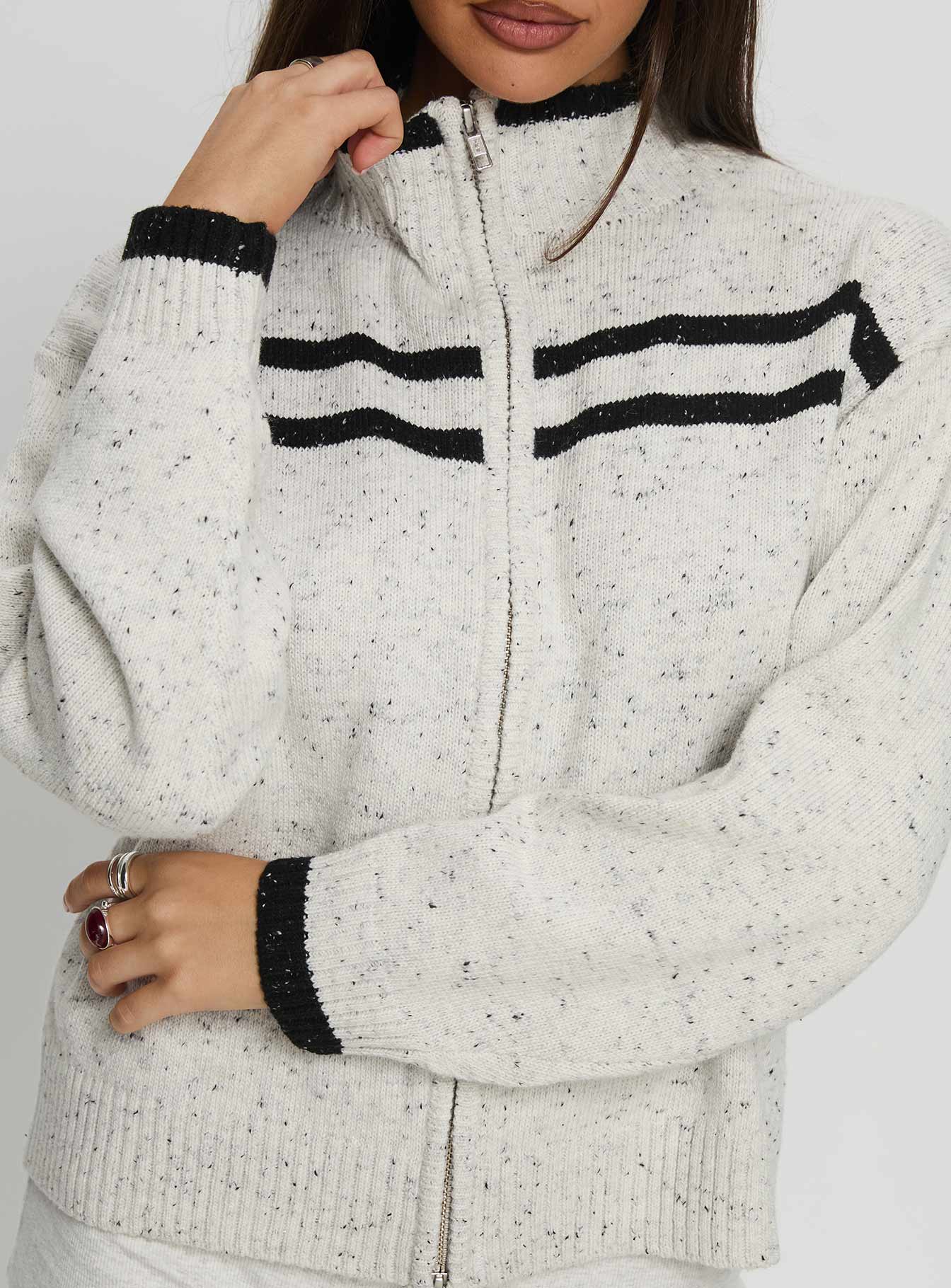 Overstayed Zip Through Cardigan Grey women's sweater by Ellevoria