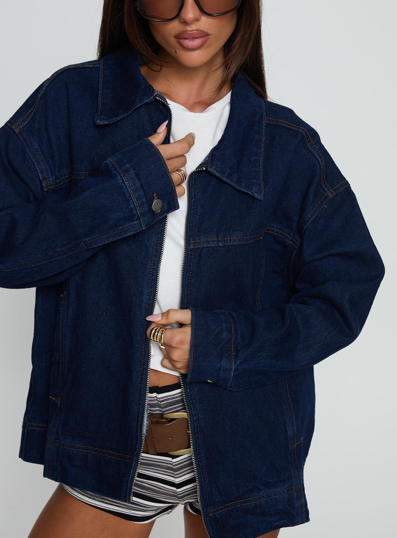 Goldsmith Denim Bomber Jacket Dark Wash women's jacket by Ellevoria