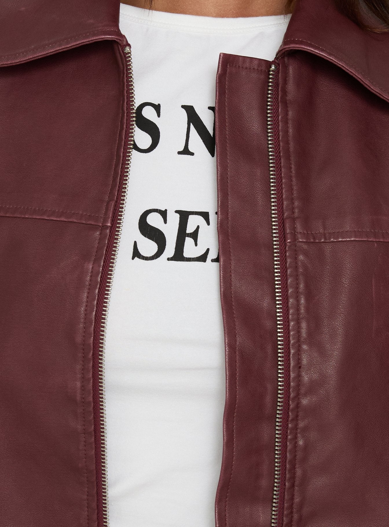 Napoleon Faux Leather Jacket Burgundy women's jacket by Ellevoria