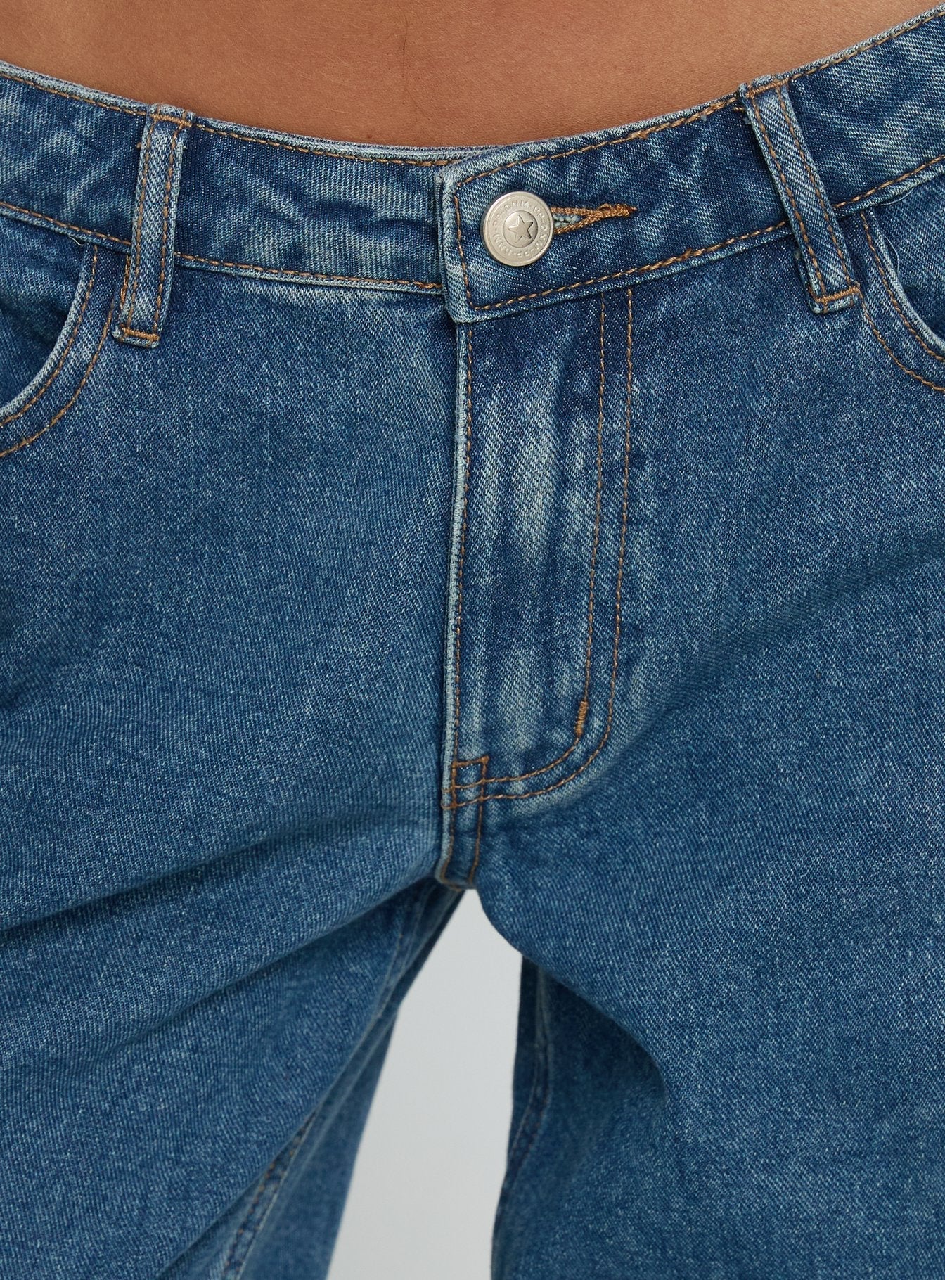 Ramos Low Rise Wide Leg Jeans Mid Blue Wash women's denim jeans by Ellevoria