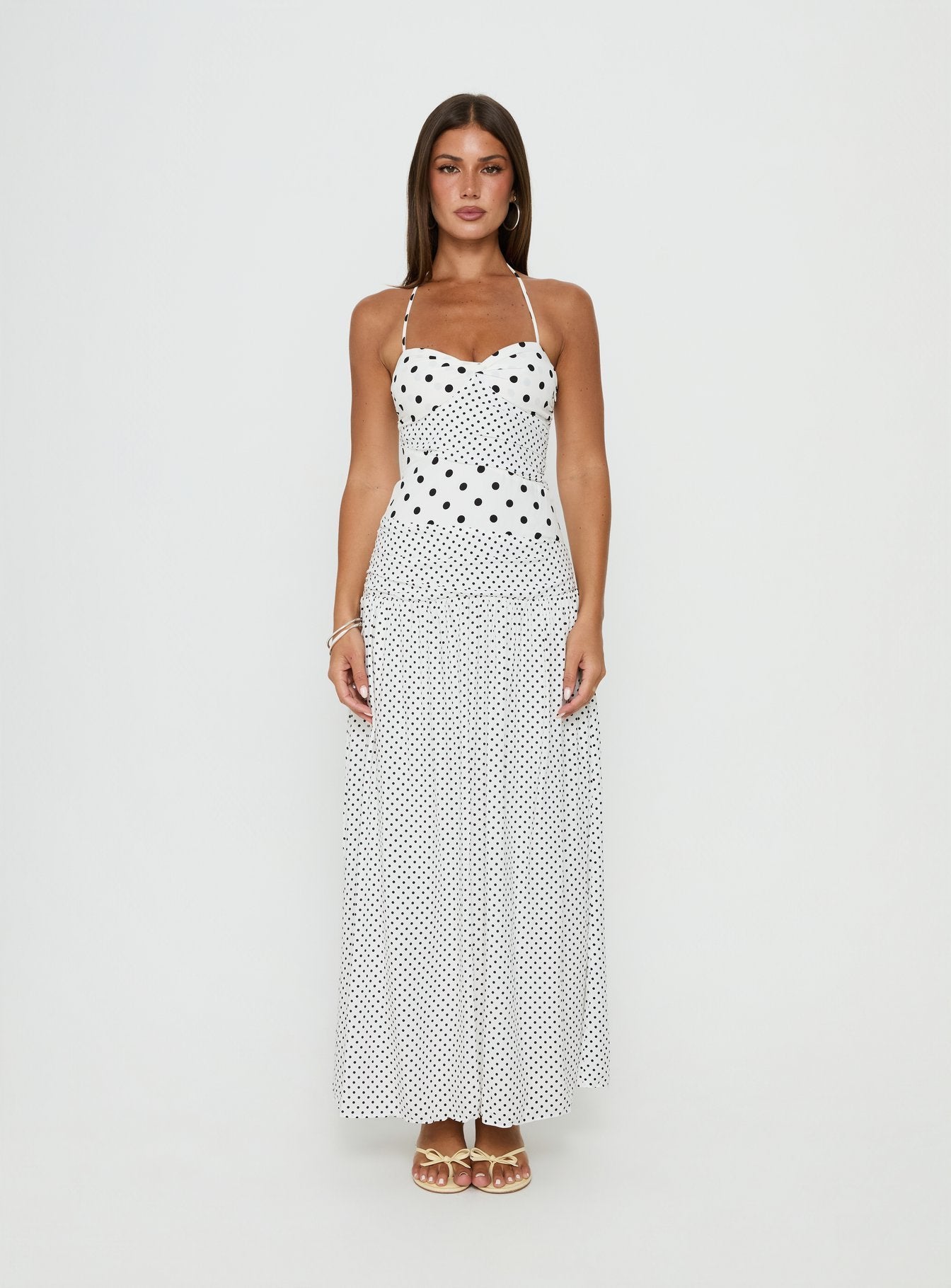 Marguerite Halter Maxi Dress White Polka Dot - women's maxi dress by Ellevoria - view 7