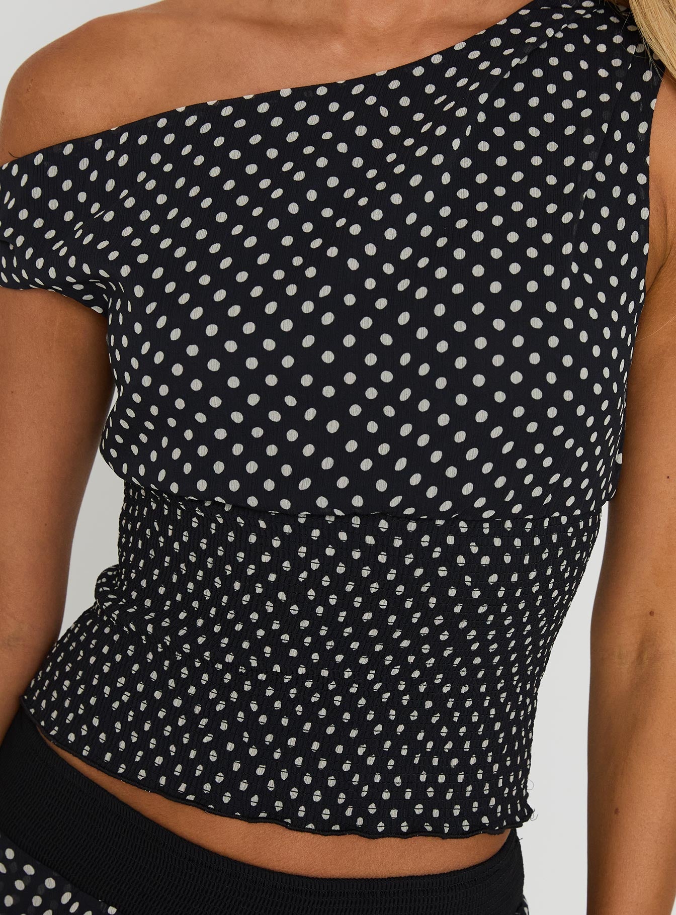 Ready To Party Off Shoulder Top Black Polka Dot women's two piece set by Ellevoria
