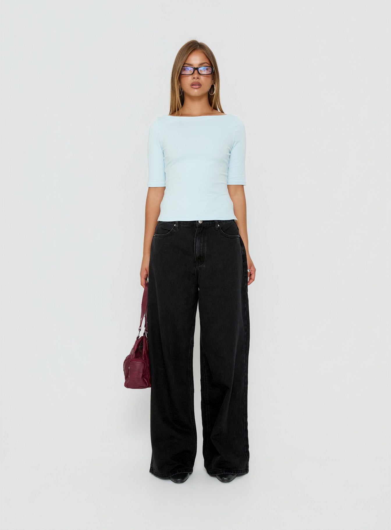 Naylor Mid Rise Wide Leg Jeans Washed Black Denim women's denim jeans by Ellevoria