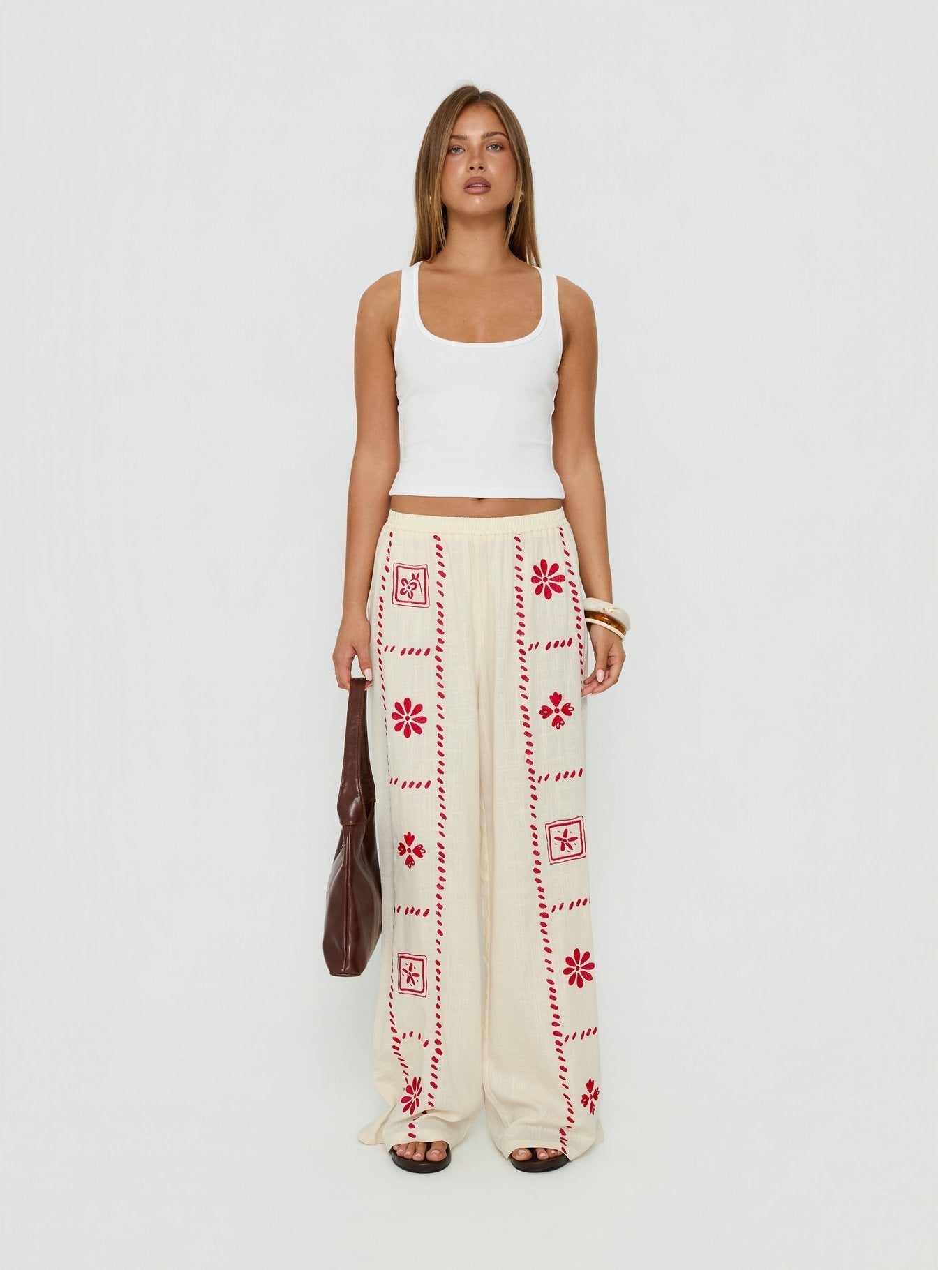 Grazia Pants Cream / Red women's pant set by Ellevoria