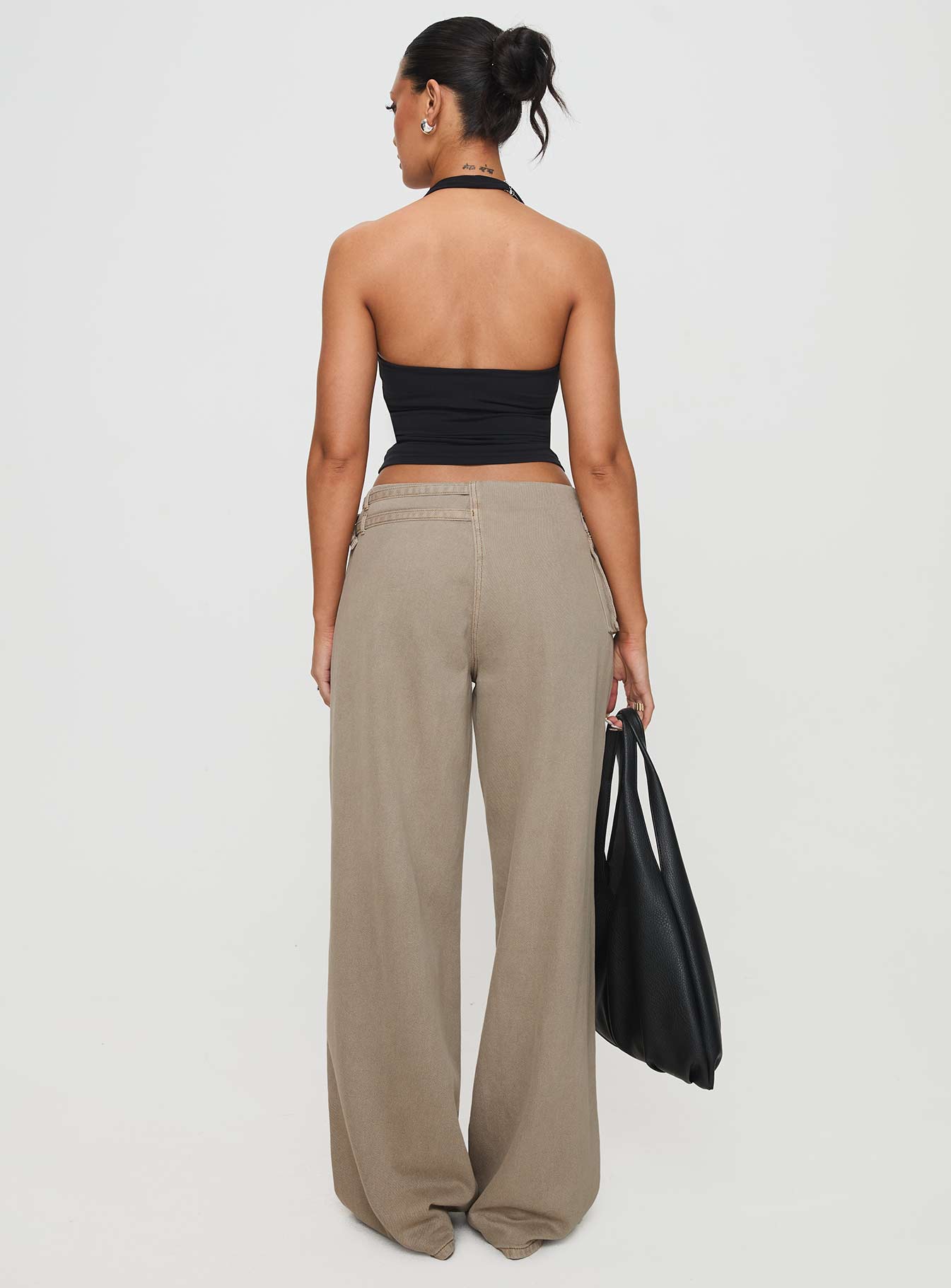 Paltrow Mid Rise Wide Leg Cargo Jeans Washed Brown women's denim jeans by Ellevoria
