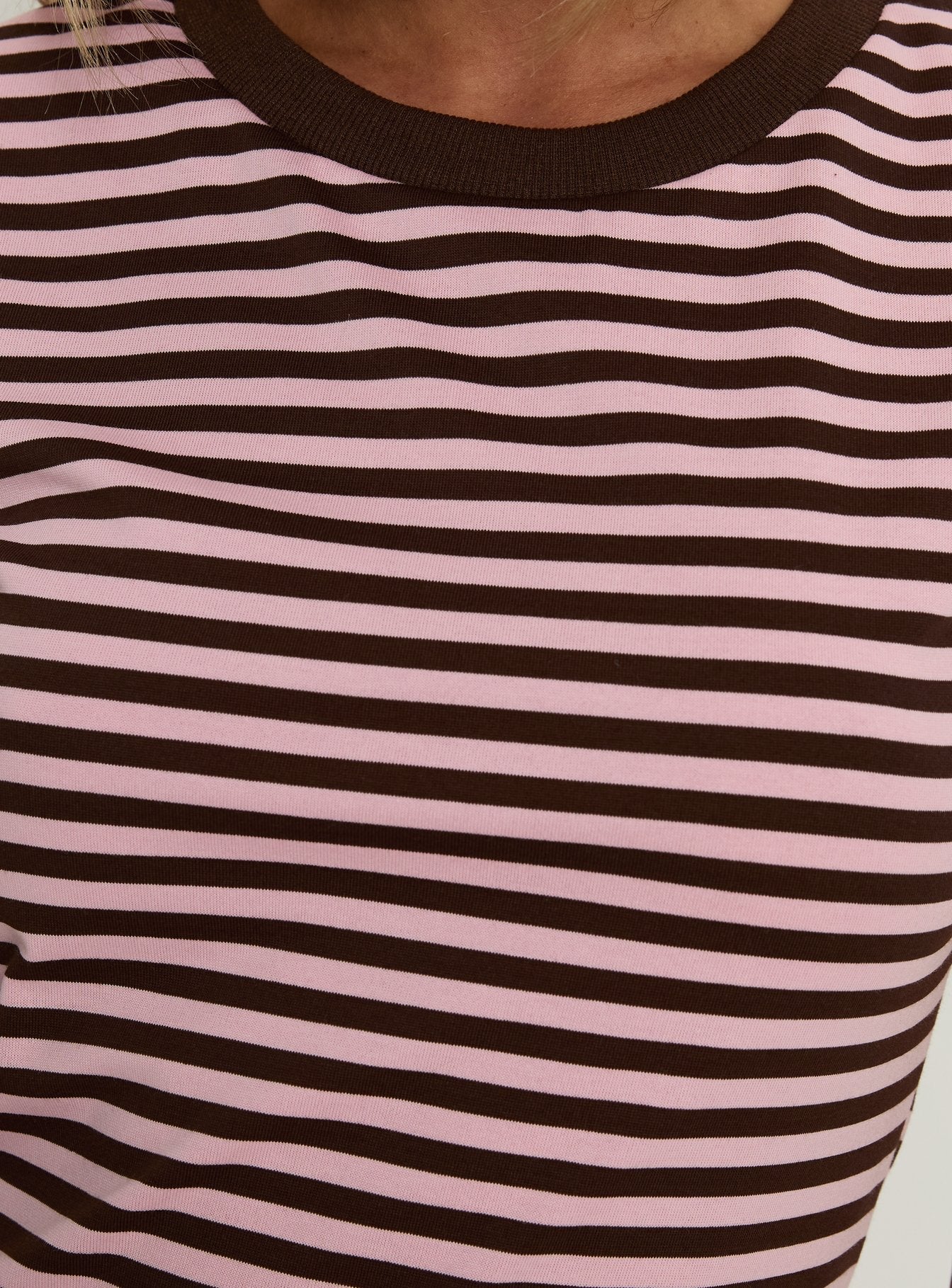Settle Down Short Sleeve Mini Dress Pink / Brown Stripe women's matching set by Ellevoria