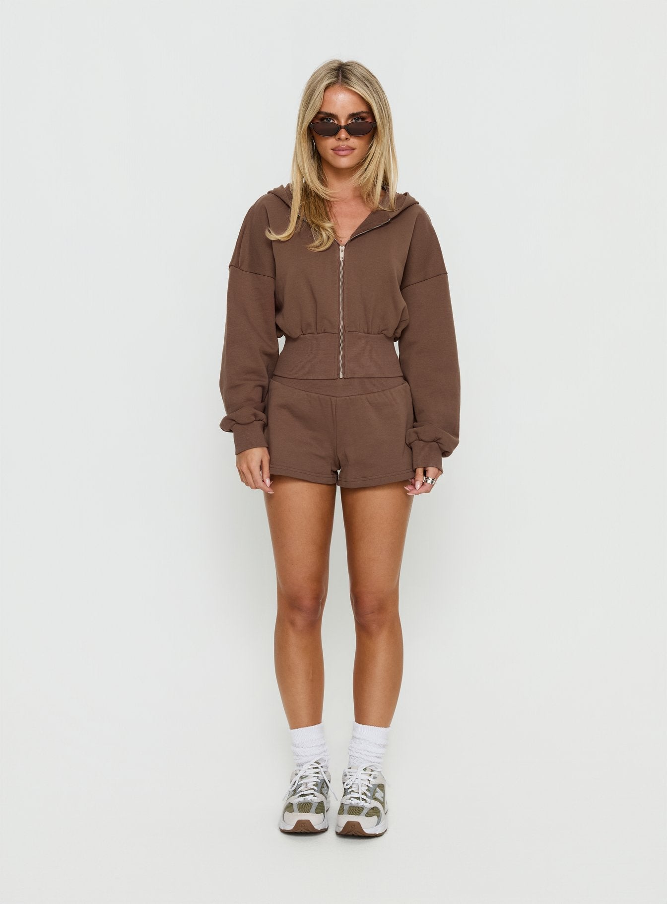 Daytime Cropped Blouson Hoodie Cocoa women's sweater by Ellevoria