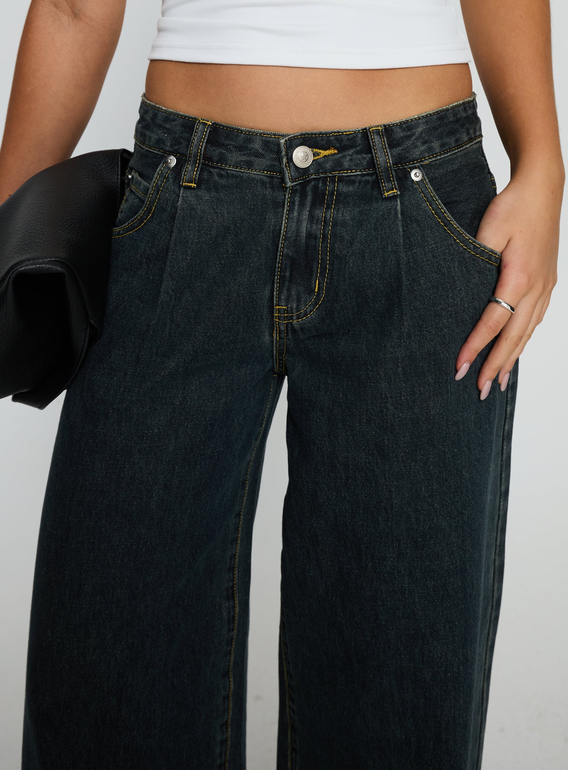 Supercut Low Rise Baggy Pleat Jeans Grunge Wash women's denim jeans by Ellevoria