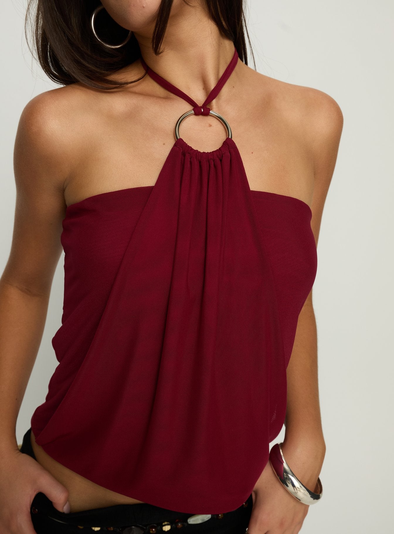Hedlea Draped Ring Detail Top Wine - women's top by Ellevoria - view 6