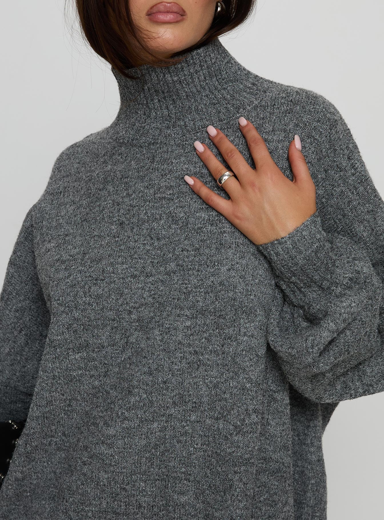 Patrizia Funnel Neck Knit Sweater Grey women's sweater by Ellevoria