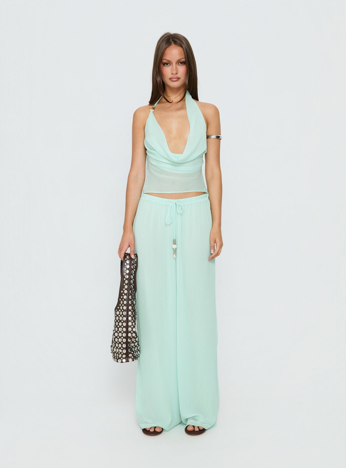 Distinction Chiffon Pants Aqua women's pant set by Ellevoria