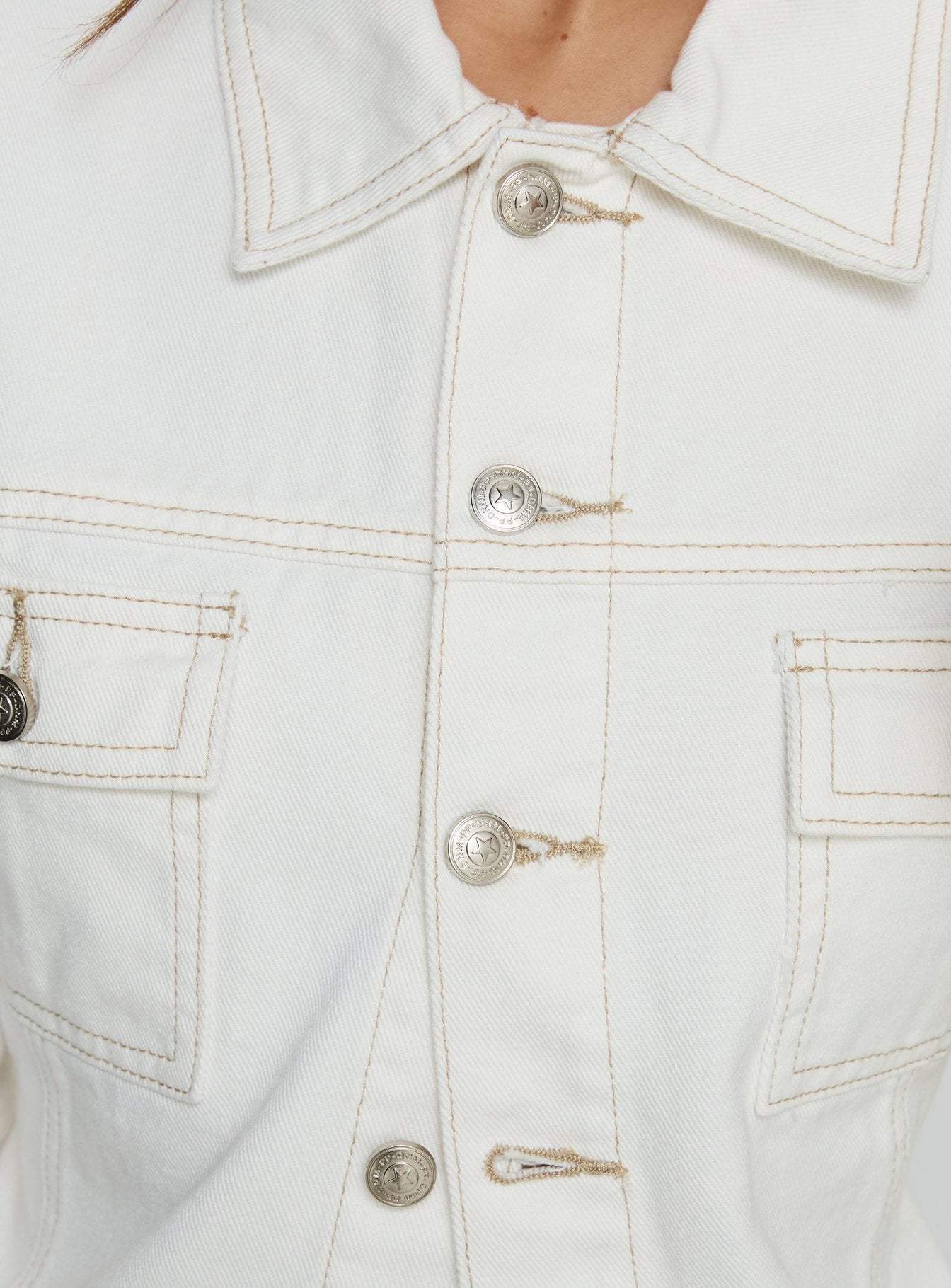 Caresse Cinched Denim Jacket White women's jacket by Ellevoria